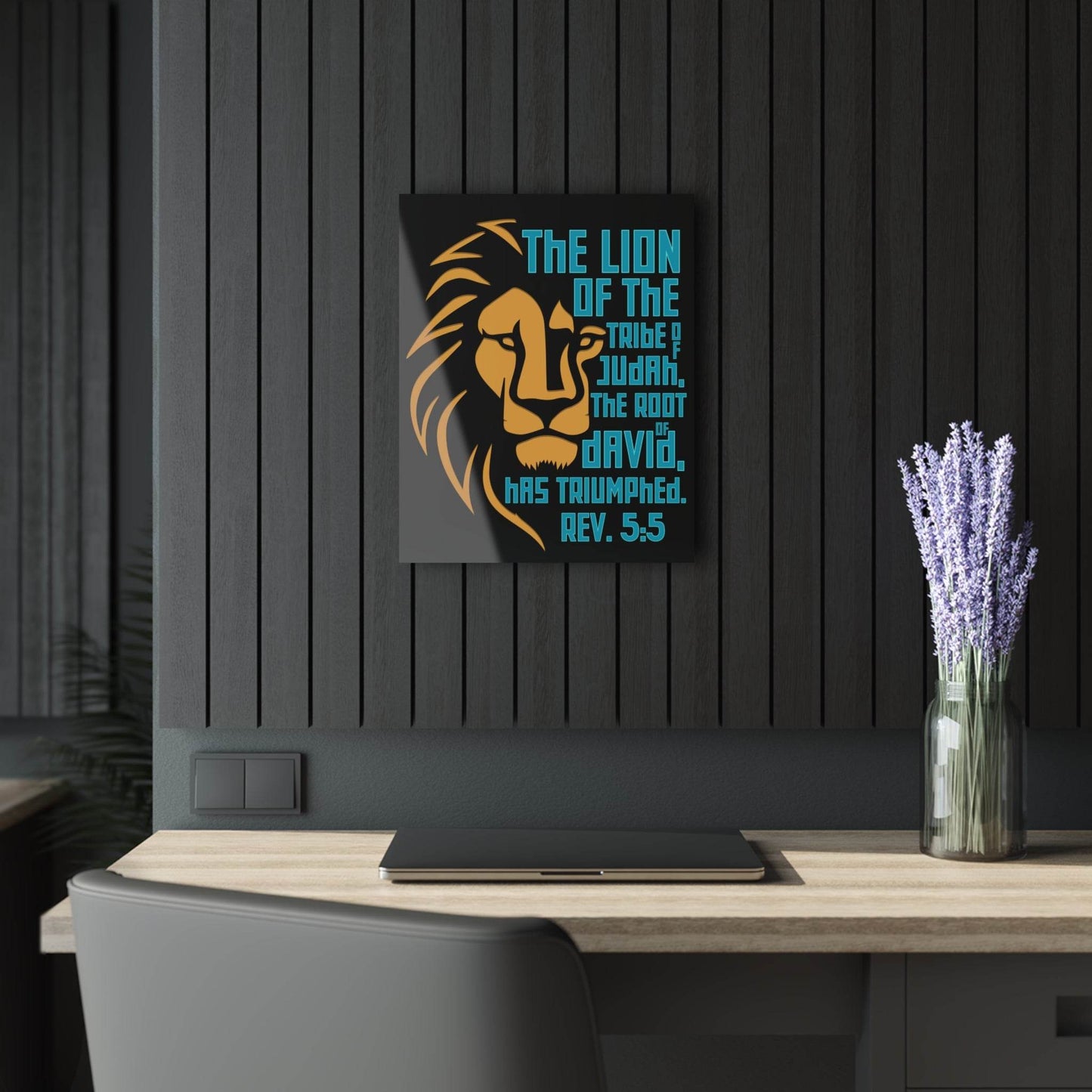 Lion of Judah – Revelation 5:5 Acrylic Wall Art (Black Background) - Harmony + Hope