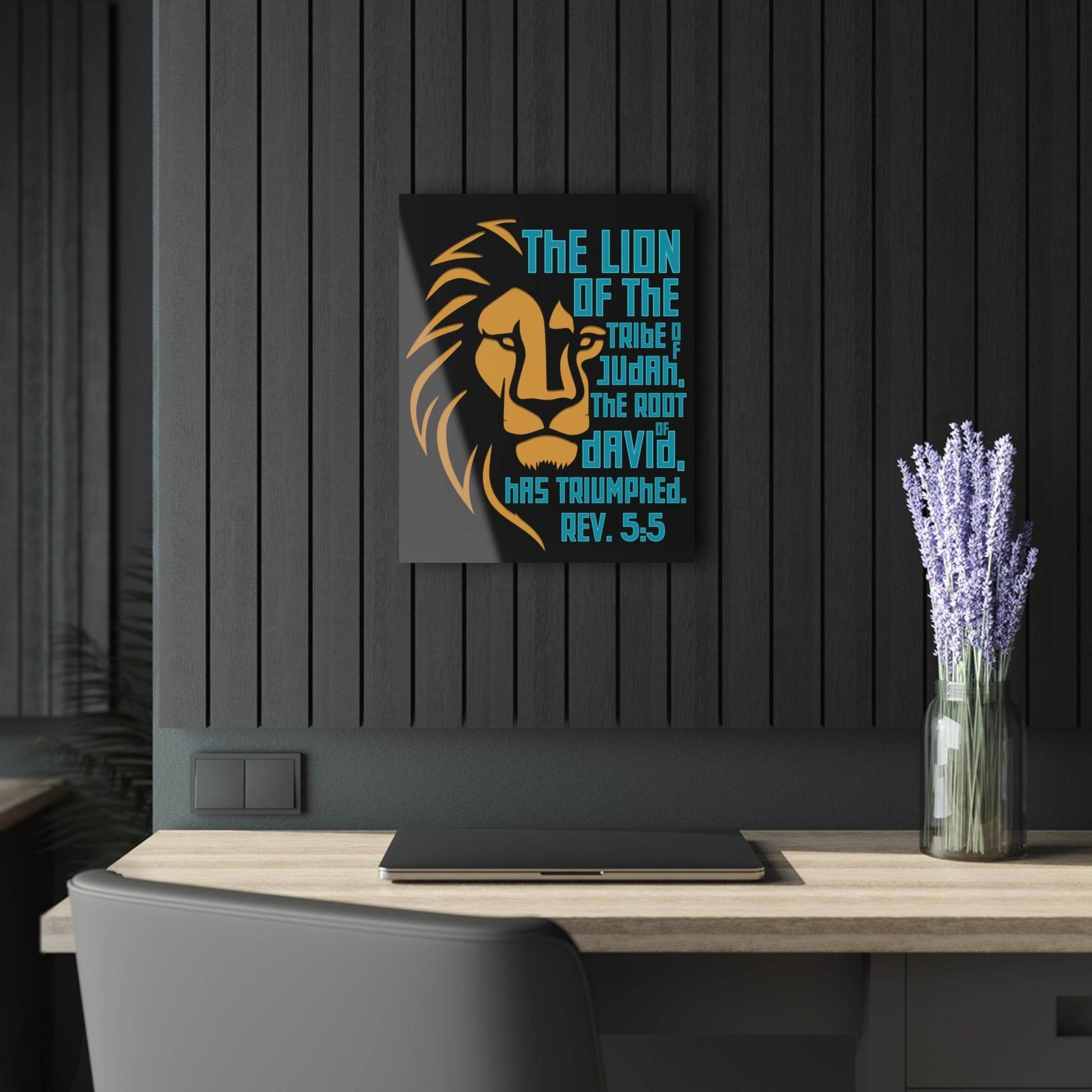 Lion of Judah – Revelation 5:5 Acrylic Wall Art (Black Background) - Harmony + Hope