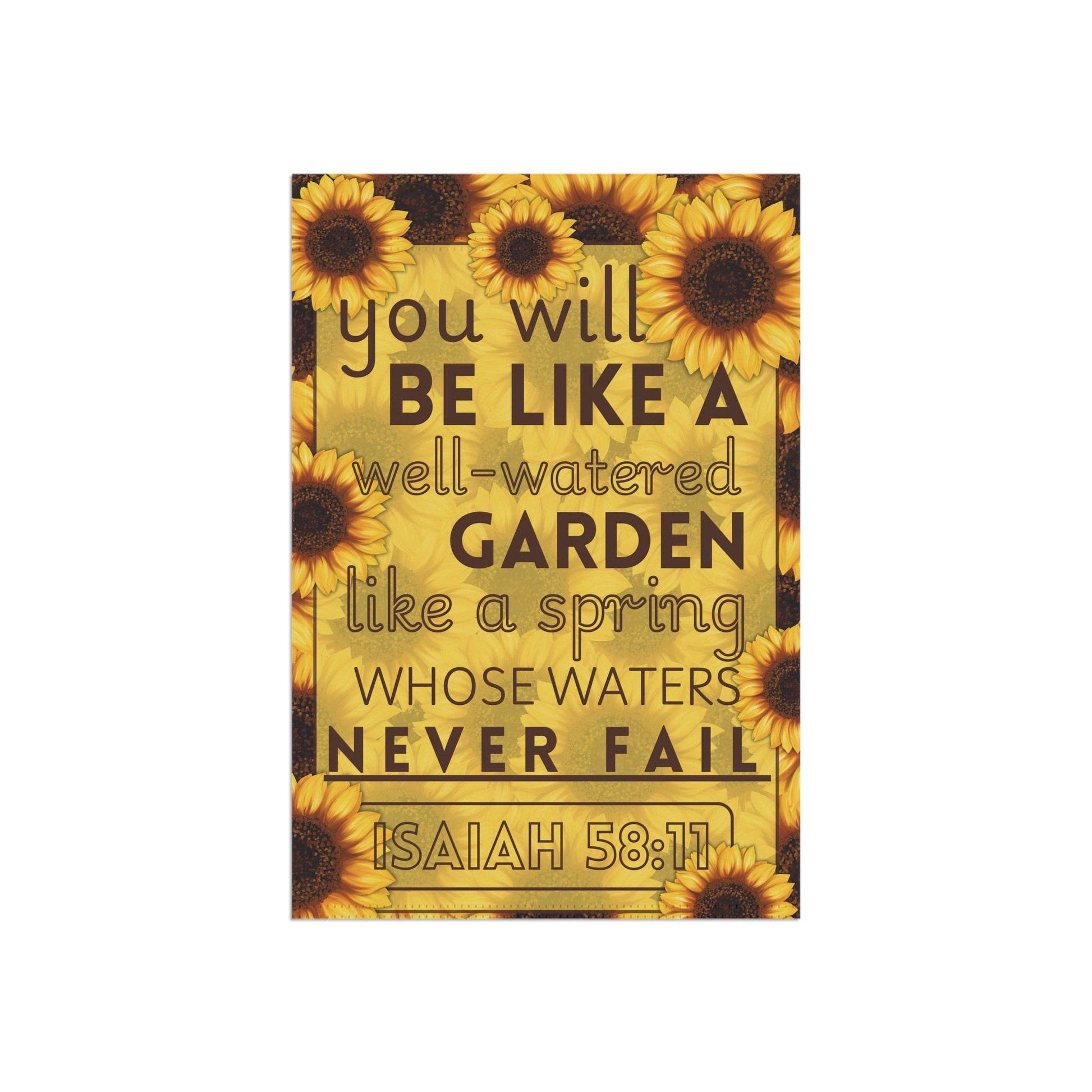 Isaiah 58:11 Sunflower Garden Banner – Christian Outdoor Flag - Harmony + Hope
