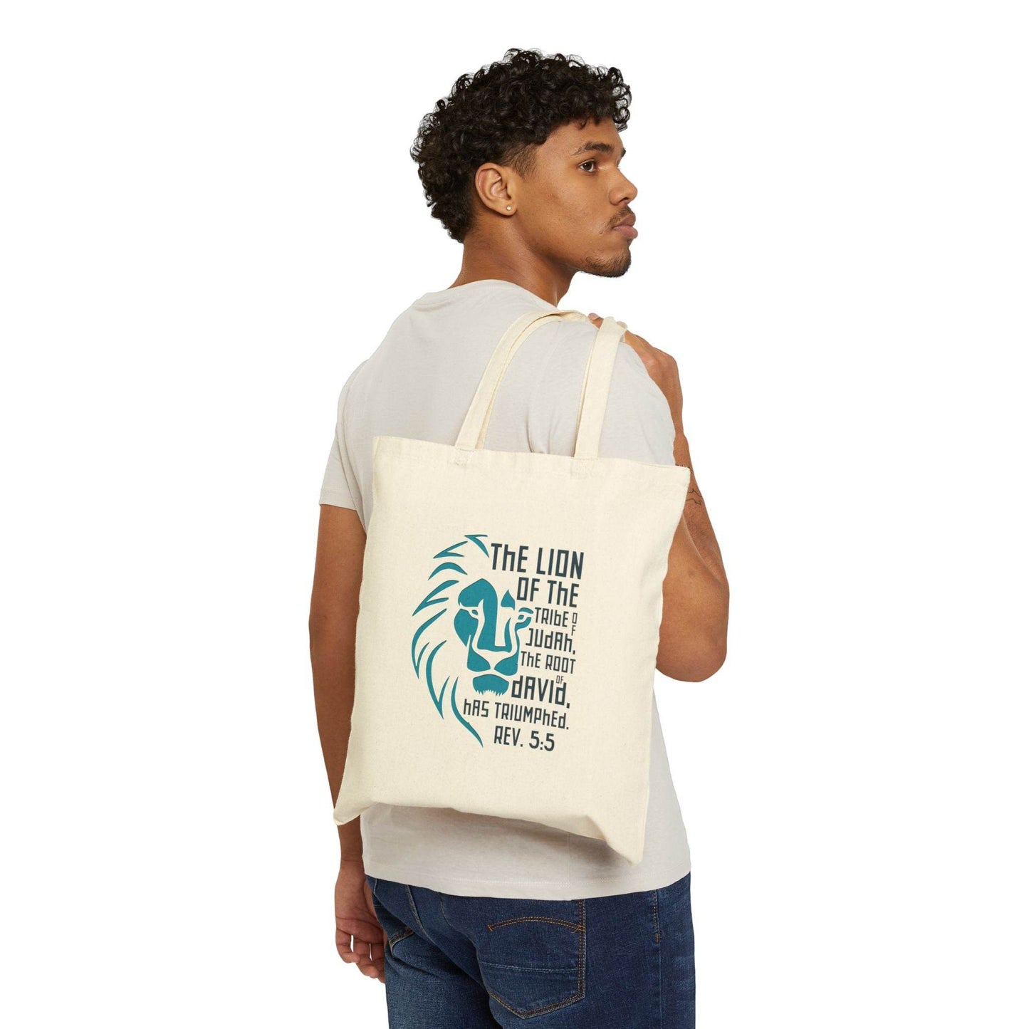 Lion of Judah Tote Bag – Revelation 5:5 Bible Verse Canvas in Natural or Black - Harmony + Hope