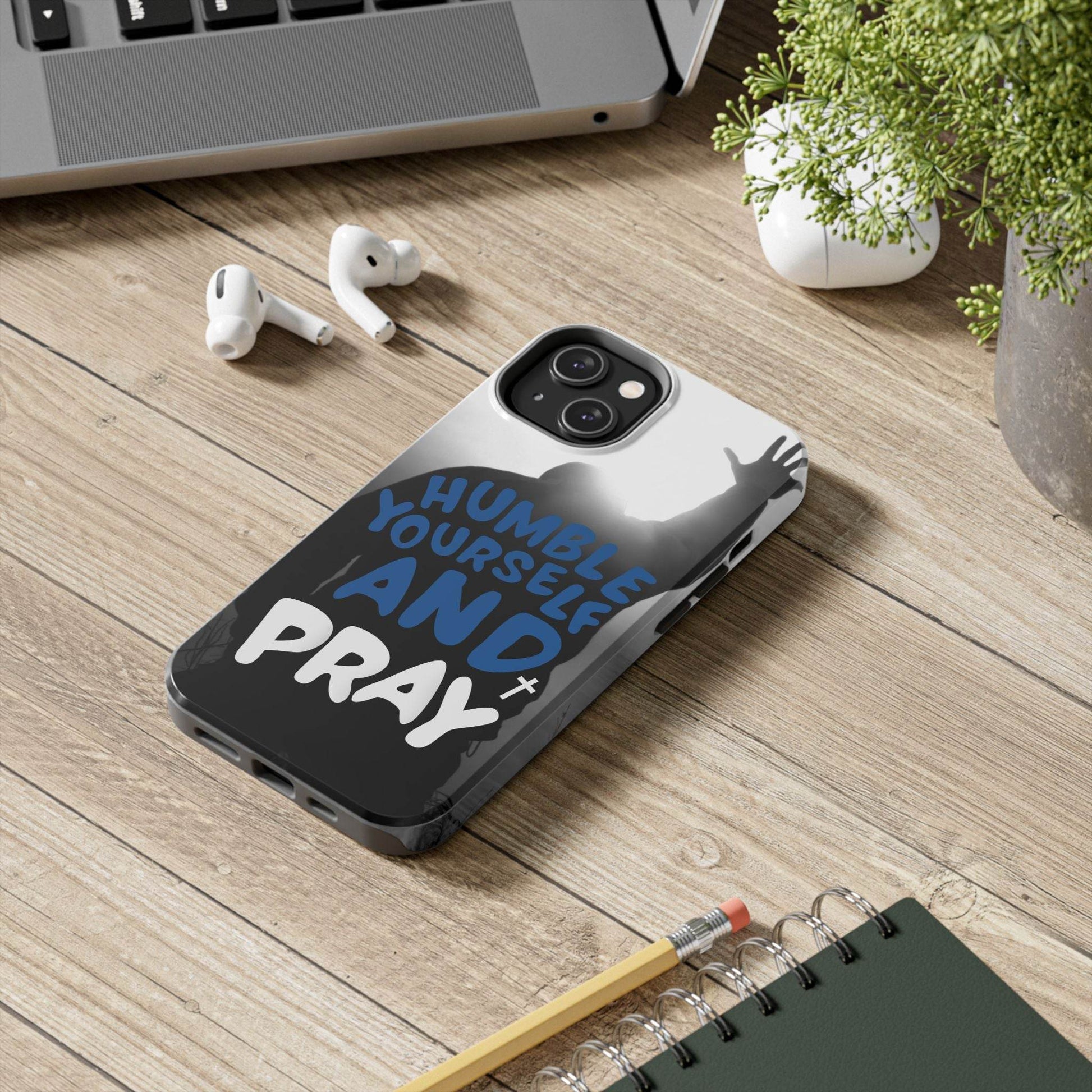 Humble Yourself and Pray Phone Case – Bold Blue Spiritual Design - Harmony + Hope