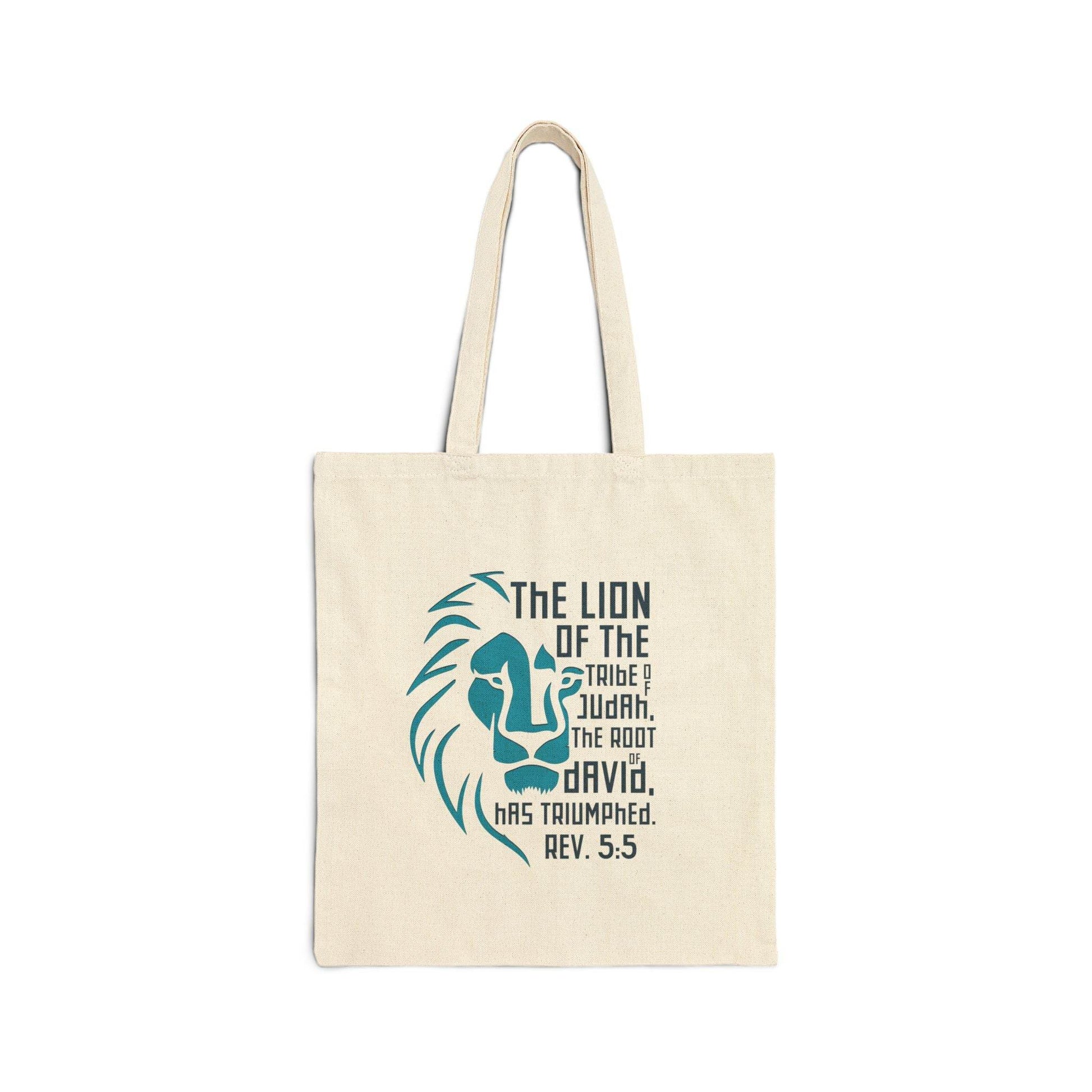 Lion of Judah Tote Bag – Revelation 5:5 Bible Verse Canvas in Natural or Black - Harmony + Hope