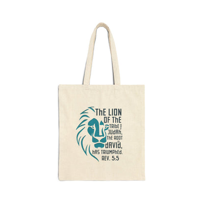 Lion of Judah Tote Bag – Revelation 5:5 Bible Verse Canvas in Natural or Black - Harmony + Hope