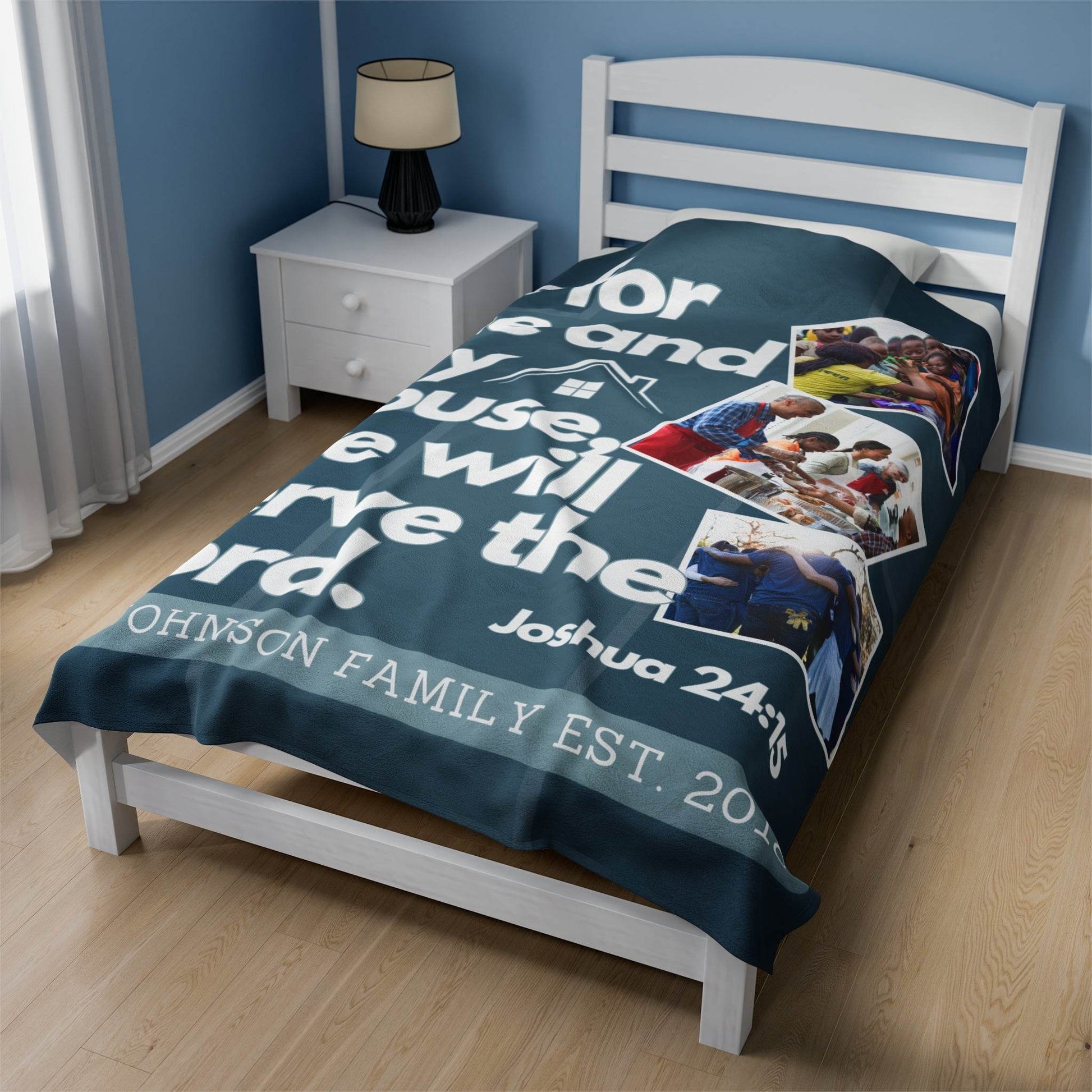 Custom Joshua 24:15 Plush Blanket – Personalized Family Gift with Photos - Harmony + Hope