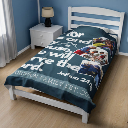 Custom Joshua 24:15 Plush Blanket – Personalized Family Gift with Photos - Harmony + Hope