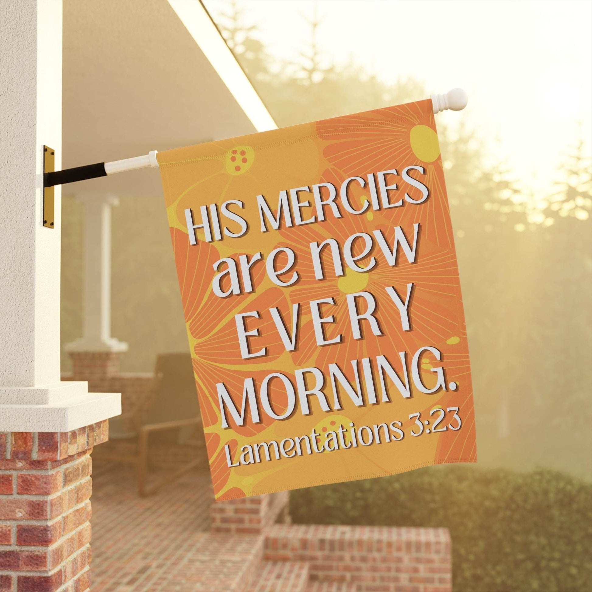 His Mercies Are New Every Morning – Christian Garden Banner (Bright Orange) - Harmony + Hope
