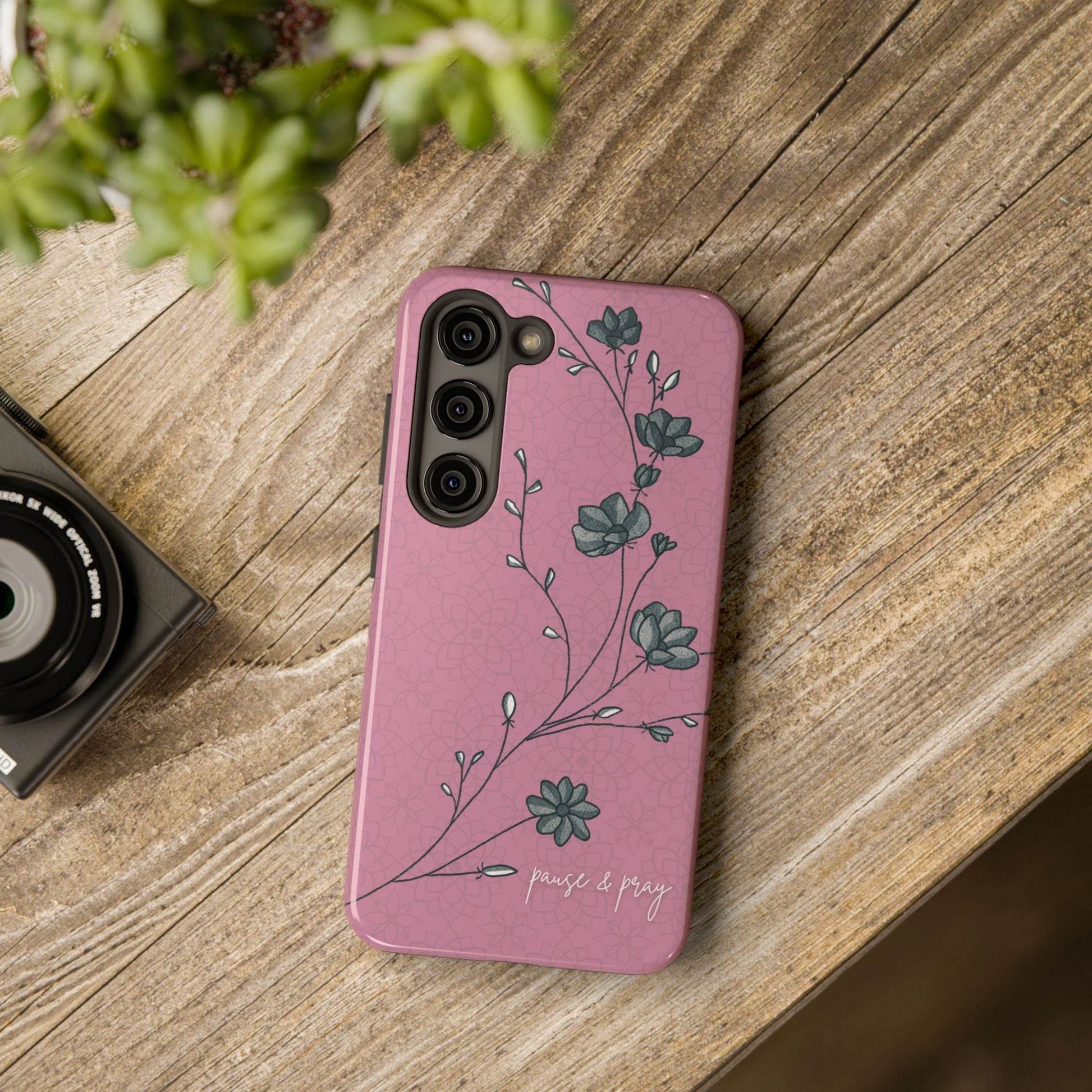 Pause & Pray Phone Case – Mauve Floral Reminder - Harmony + Hope