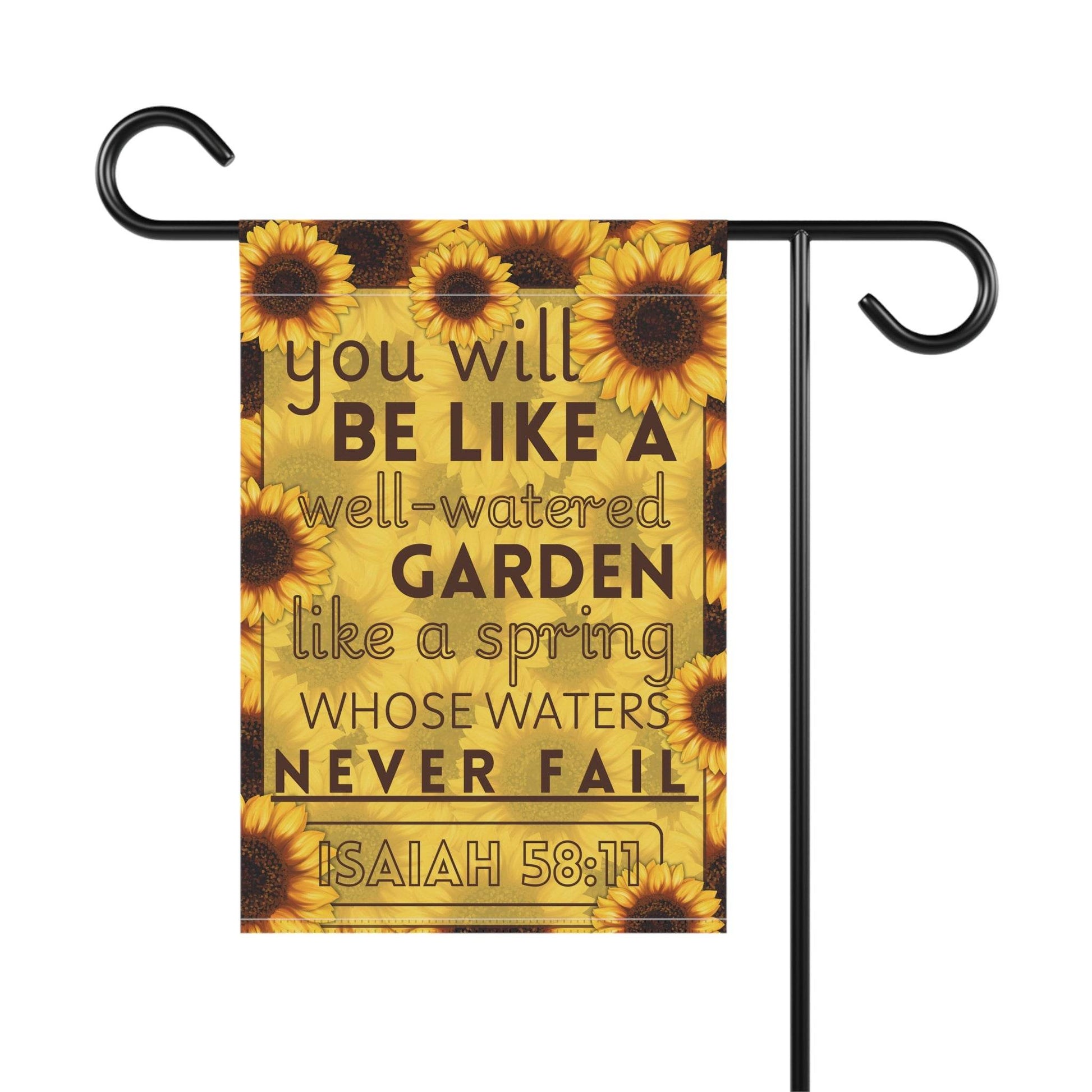 Isaiah 58:11 Sunflower Garden Banner – Christian Outdoor Flag - Harmony + Hope