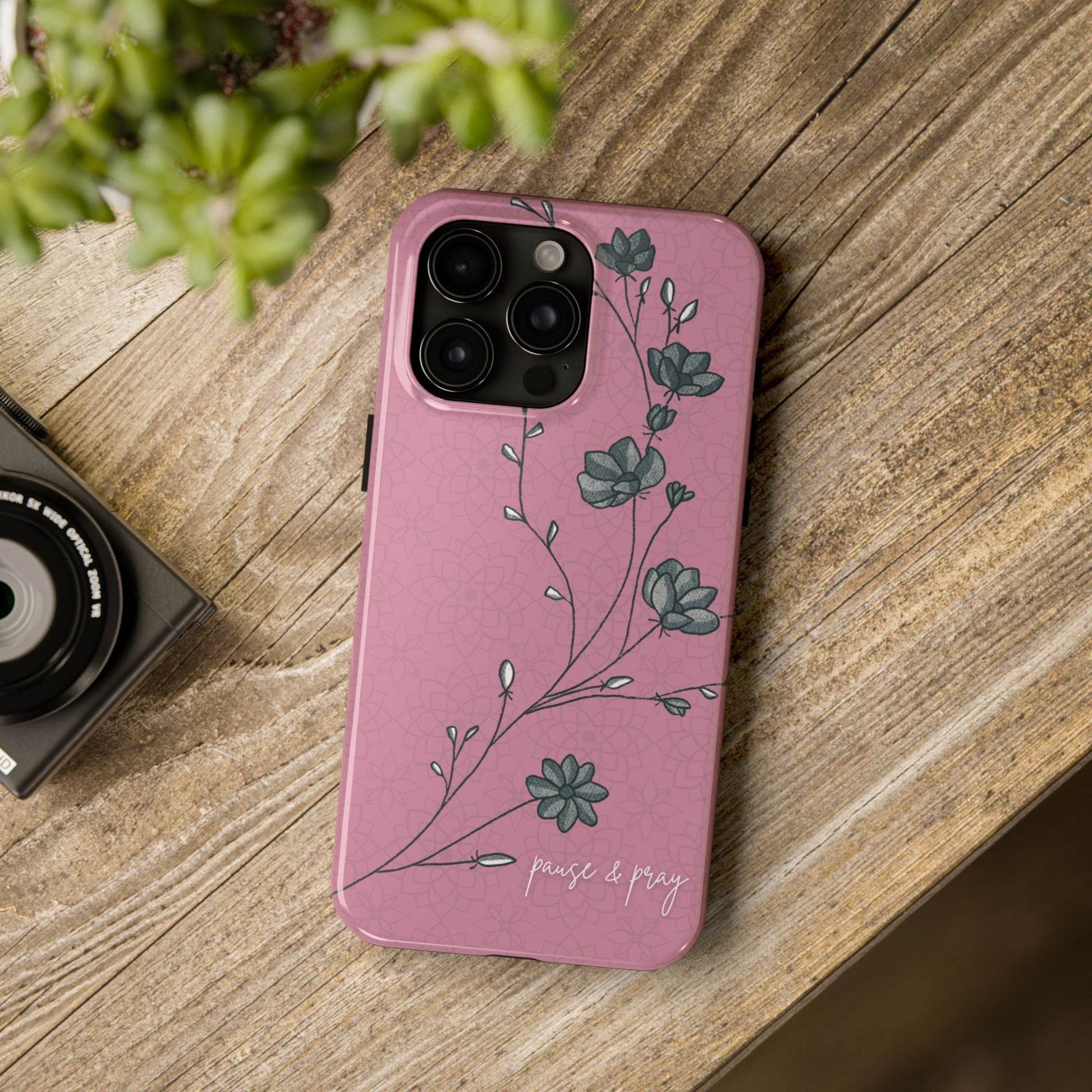 Pause & Pray Phone Case – Mauve Floral Reminder - Harmony + Hope