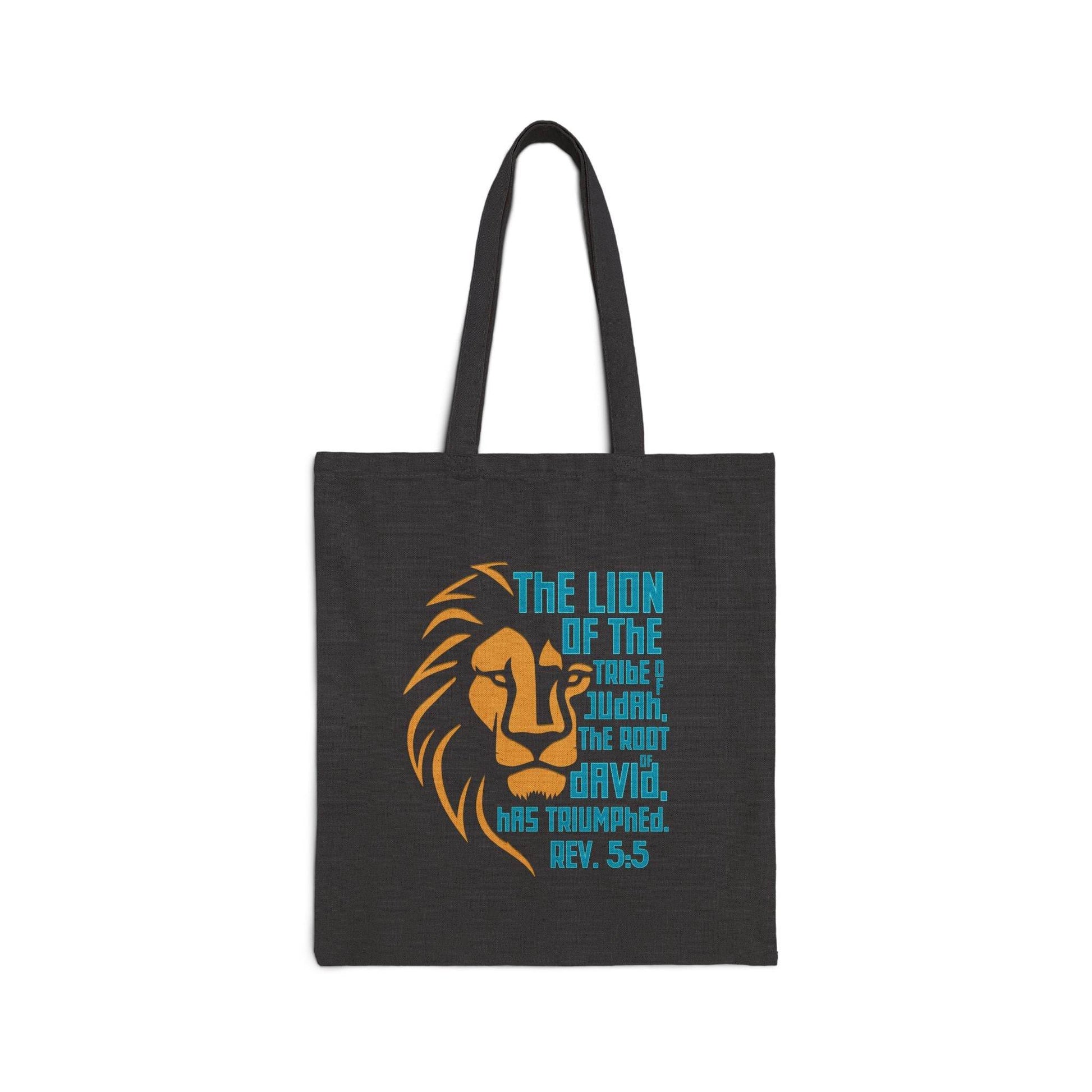 Lion of Judah Tote Bag – Revelation 5:5 Bible Verse Canvas in Natural or Black - Harmony + Hope