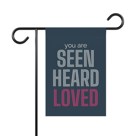 You Are Seen, Heard, Loved – Navy Christian Garden Banner - Harmony + Hope