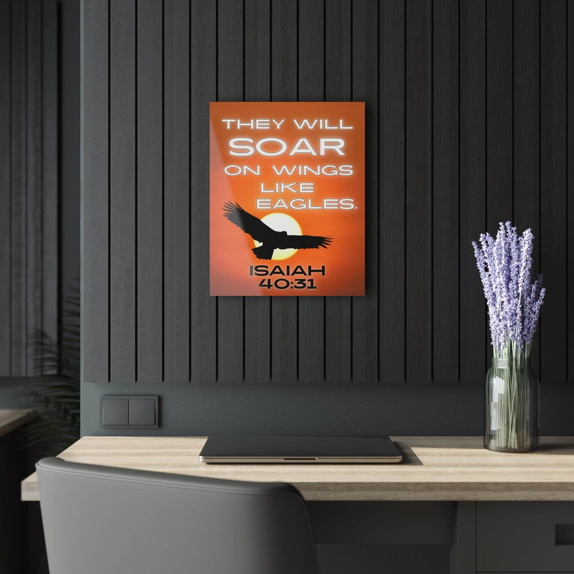 Soar on Wings Like Eagles – Isaiah 40:31 Acrylic Wall Art (Sunset Design) - Harmony + Hope