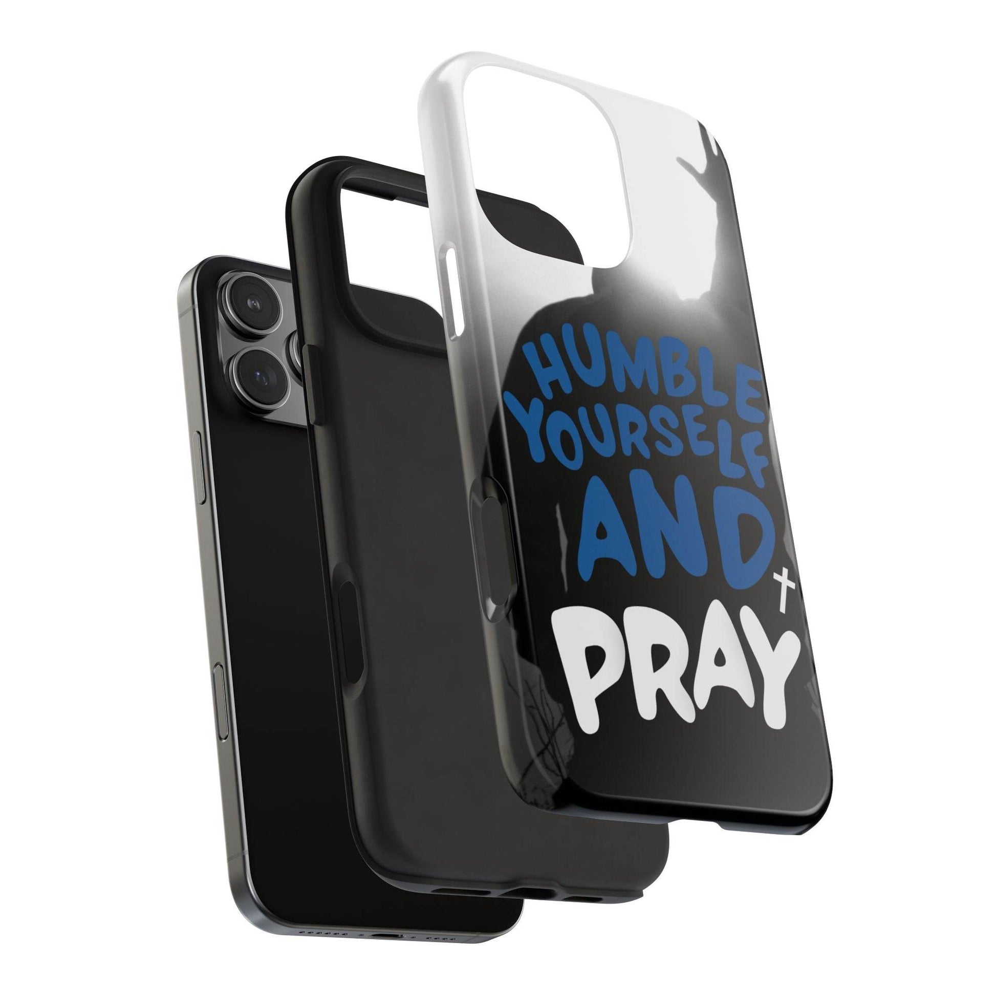 Humble Yourself and Pray Phone Case – Bold Blue Spiritual Design - Harmony + Hope
