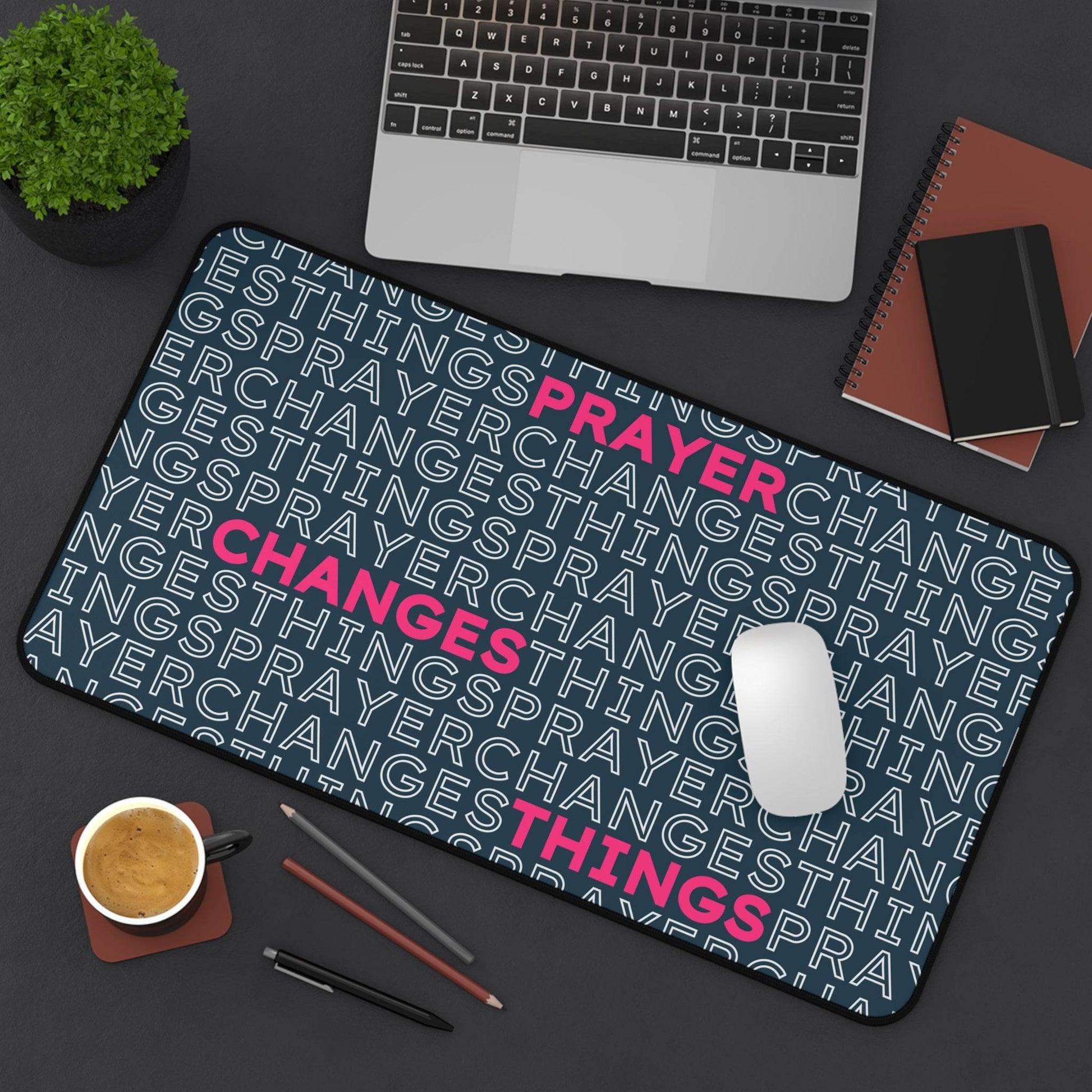 Prayer Changes Things – Word Search Desk Mat (Navy & Pink) - Harmony + Hope