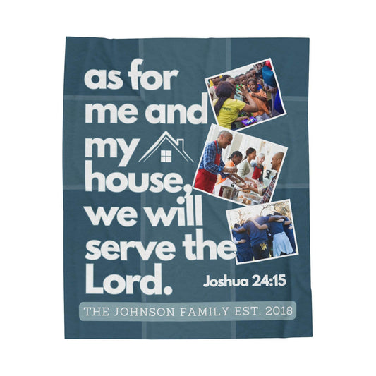 Custom Joshua 24:15 Plush Blanket – Personalized Family Gift with Photos - Harmony + Hope