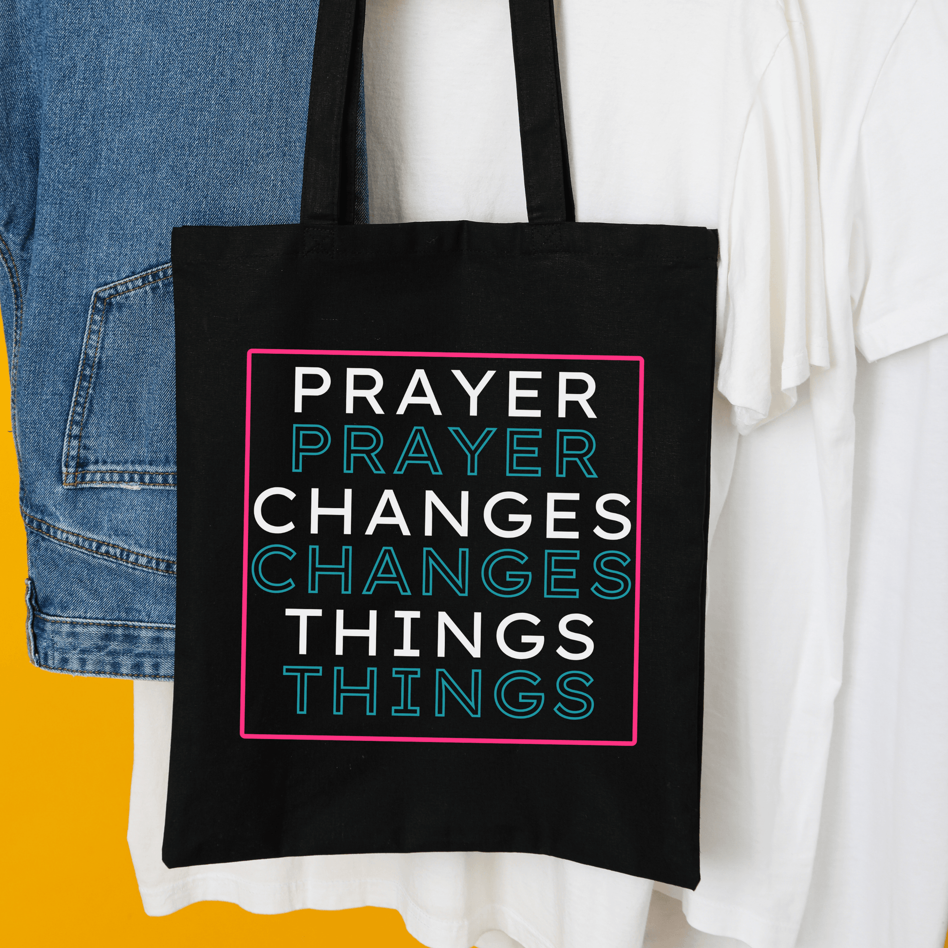 Prayer Changes Things Christian Tote Bag – Natural or Black Canvas - Harmony + Hope