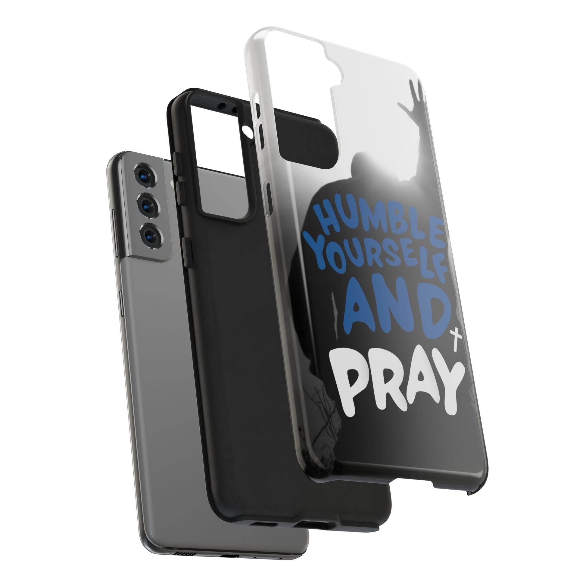 Humble Yourself and Pray Phone Case – Bold Blue Spiritual Design - Harmony + Hope