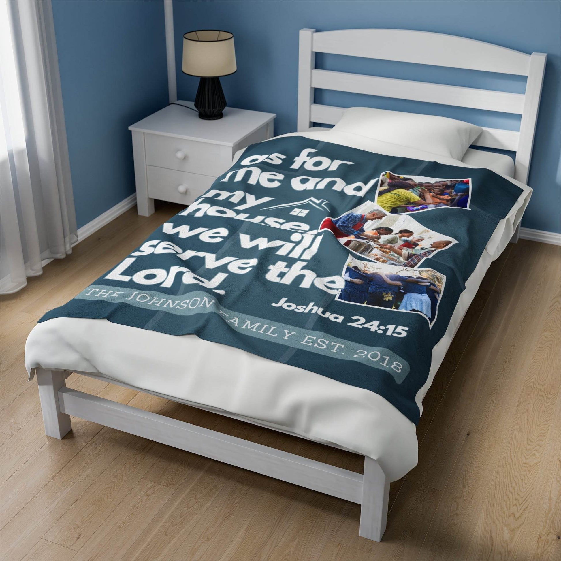 Custom Joshua 24:15 Plush Blanket – Personalized Family Gift with Photos - Harmony + Hope