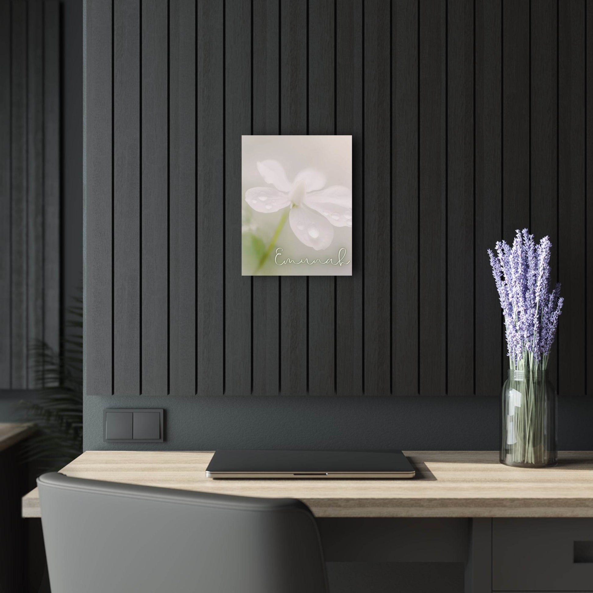 Emunah – Hebrew Faith Acrylic Wall Art with Dewy Floral Design - Harmony + Hope