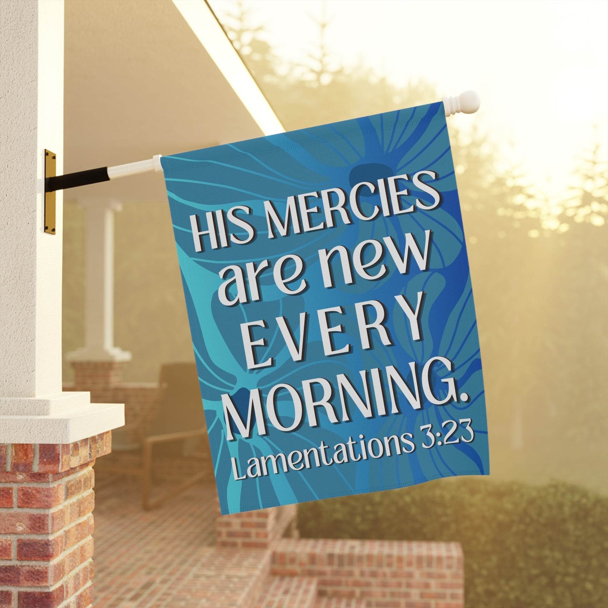 His Mercies Are New Every Morning – Christian Garden Banner (Bright Blue) - Harmony + Hope