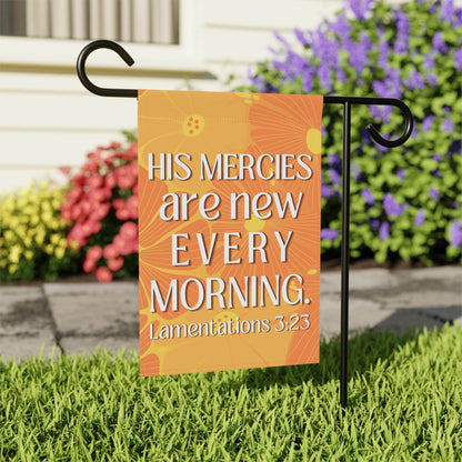 His Mercies Are New Every Morning – Christian Garden Banner (Bright Orange) - Harmony + Hope