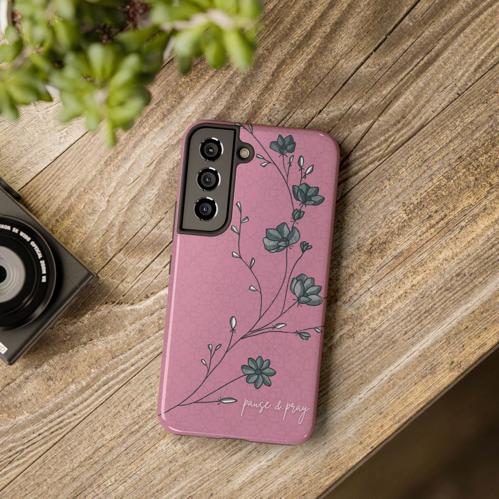 Pause & Pray Phone Case – Mauve Floral Reminder - Harmony + Hope