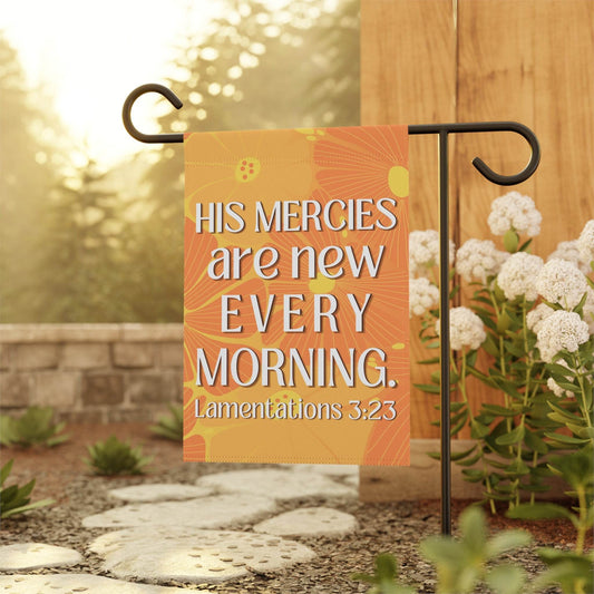 His Mercies Are New Every Morning – Christian Garden Banner (Bright Orange) - Harmony + Hope