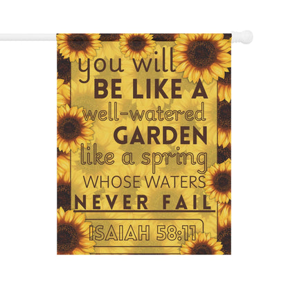 Isaiah 58:11 Sunflower Garden Banner – Christian Outdoor Flag - Harmony + Hope