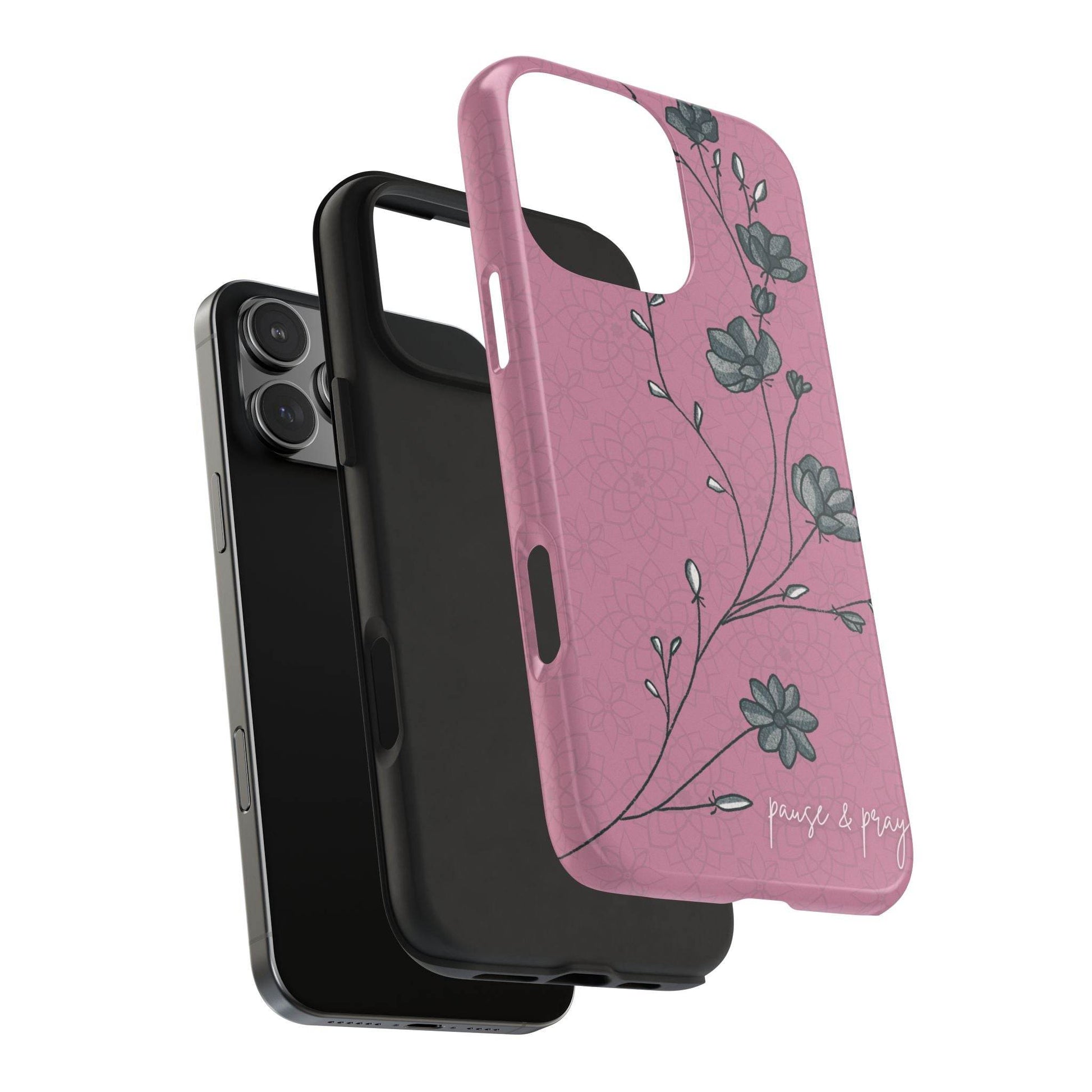Pause & Pray Phone Case – Mauve Floral Reminder - Harmony + Hope