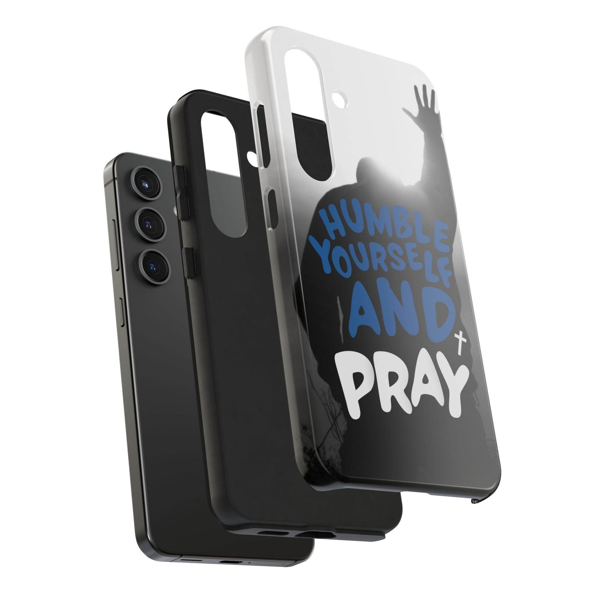 Humble Yourself and Pray Phone Case – Bold Blue Spiritual Design - Harmony + Hope