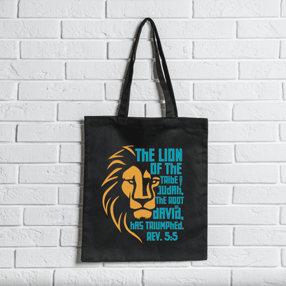 Lion of Judah Tote Bag – Revelation 5:5 Bible Verse Canvas in Natural or Black - Harmony + Hope