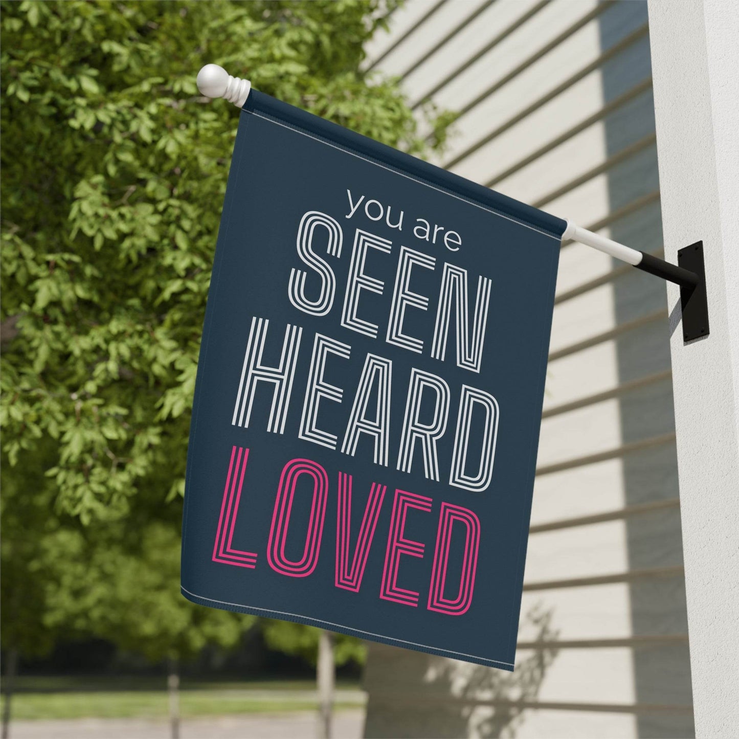 You Are Seen, Heard, Loved – Navy Christian Garden Banner - Harmony + Hope