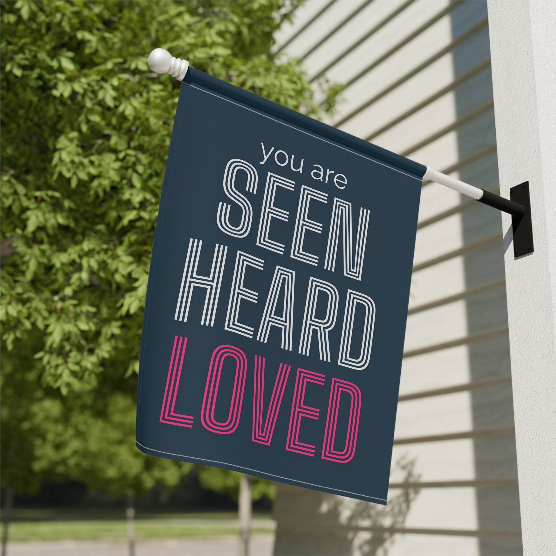 You Are Seen, Heard, Loved – Navy Christian Garden Banner - Harmony + Hope