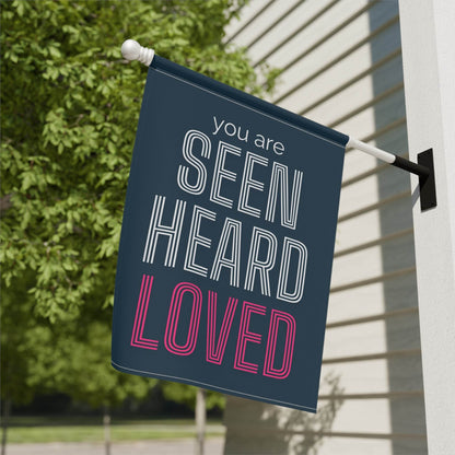 You Are Seen, Heard, Loved – Navy Christian Garden Banner - Harmony + Hope