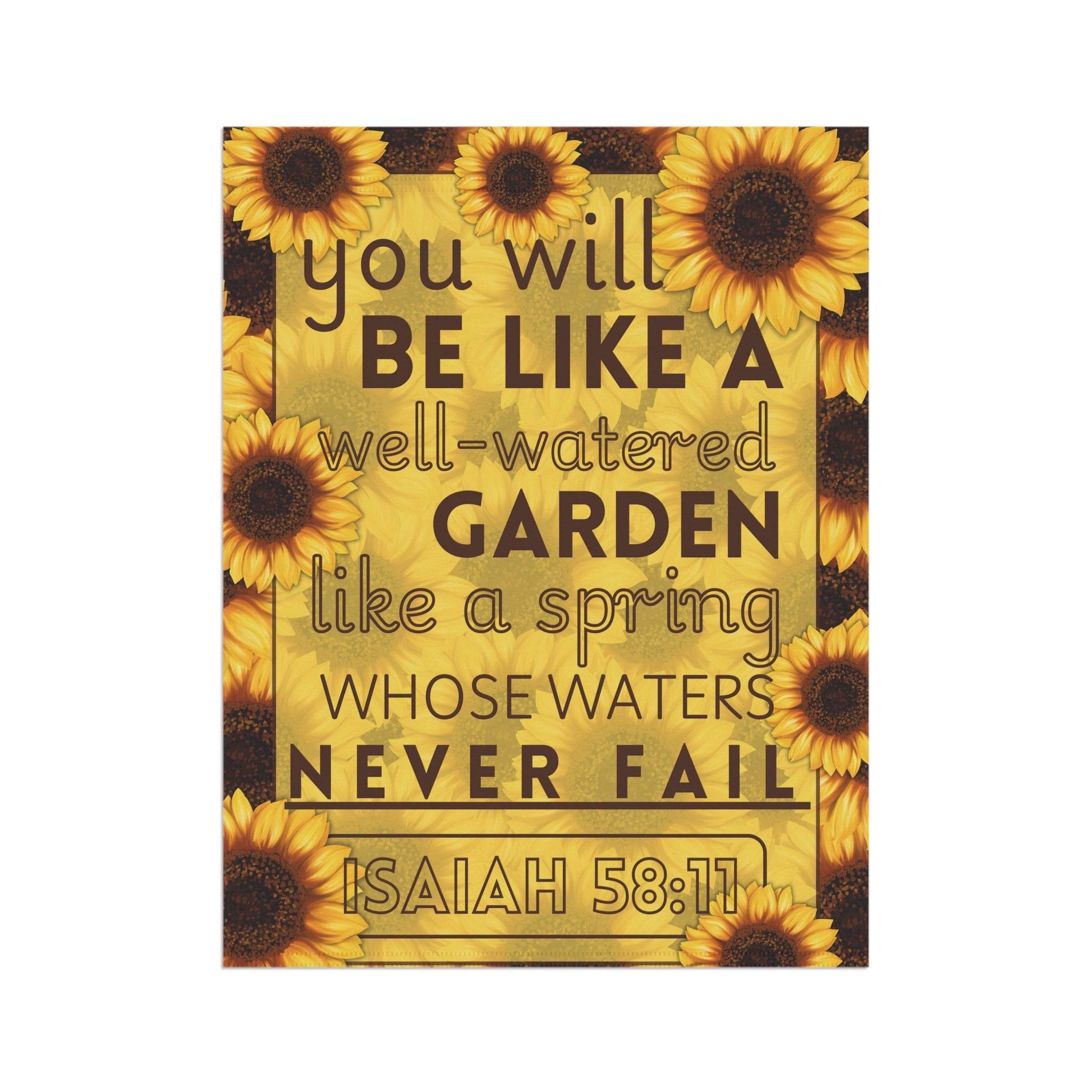 Isaiah 58:11 Sunflower Garden Banner – Christian Outdoor Flag - Harmony + Hope