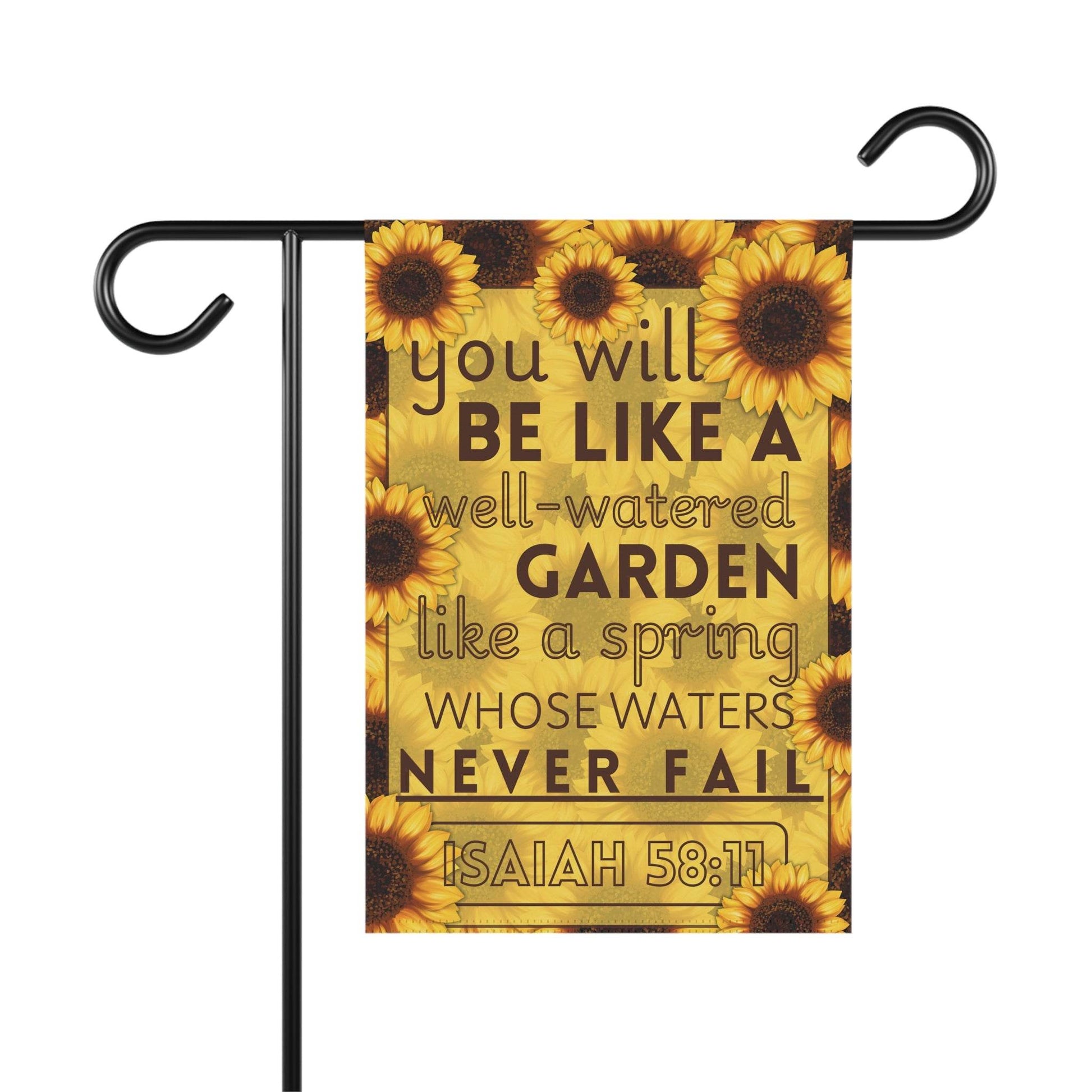 Isaiah 58:11 Sunflower Garden Banner – Christian Outdoor Flag - Harmony + Hope
