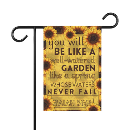 Isaiah 58:11 Sunflower Garden Banner – Christian Outdoor Flag - Harmony + Hope