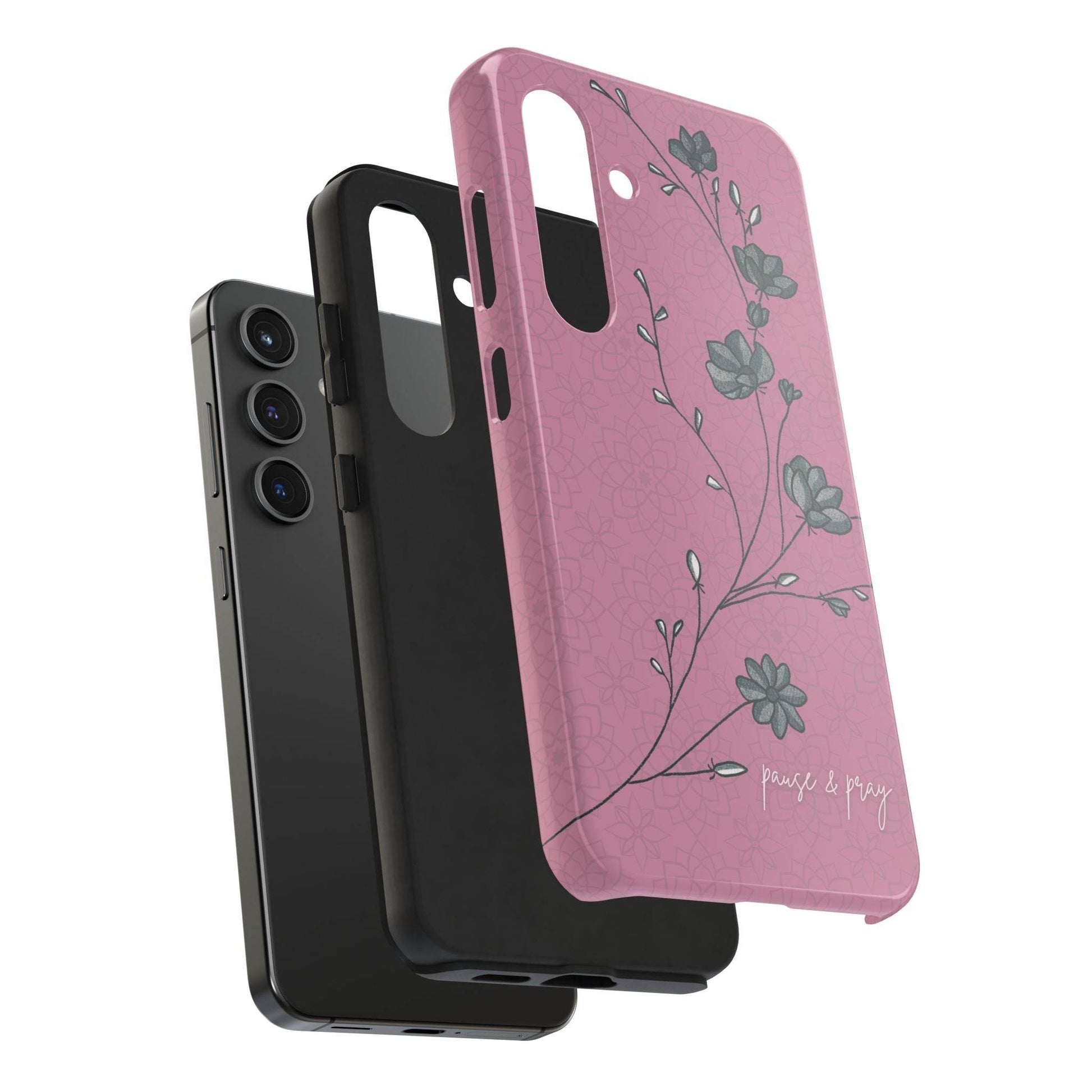 Pause & Pray Phone Case – Mauve Floral Reminder - Harmony + Hope