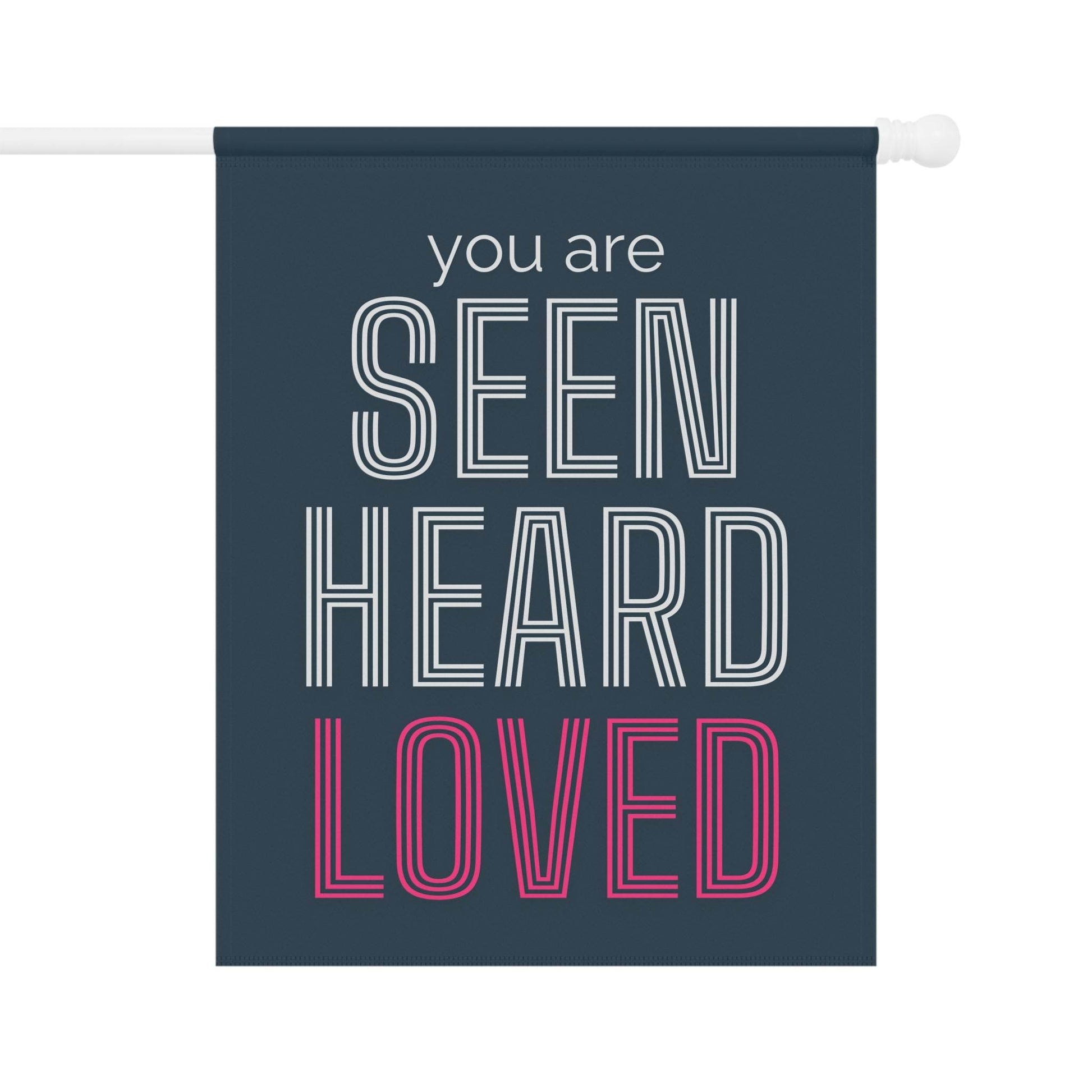 You Are Seen, Heard, Loved – Navy Christian Garden Banner - Harmony + Hope