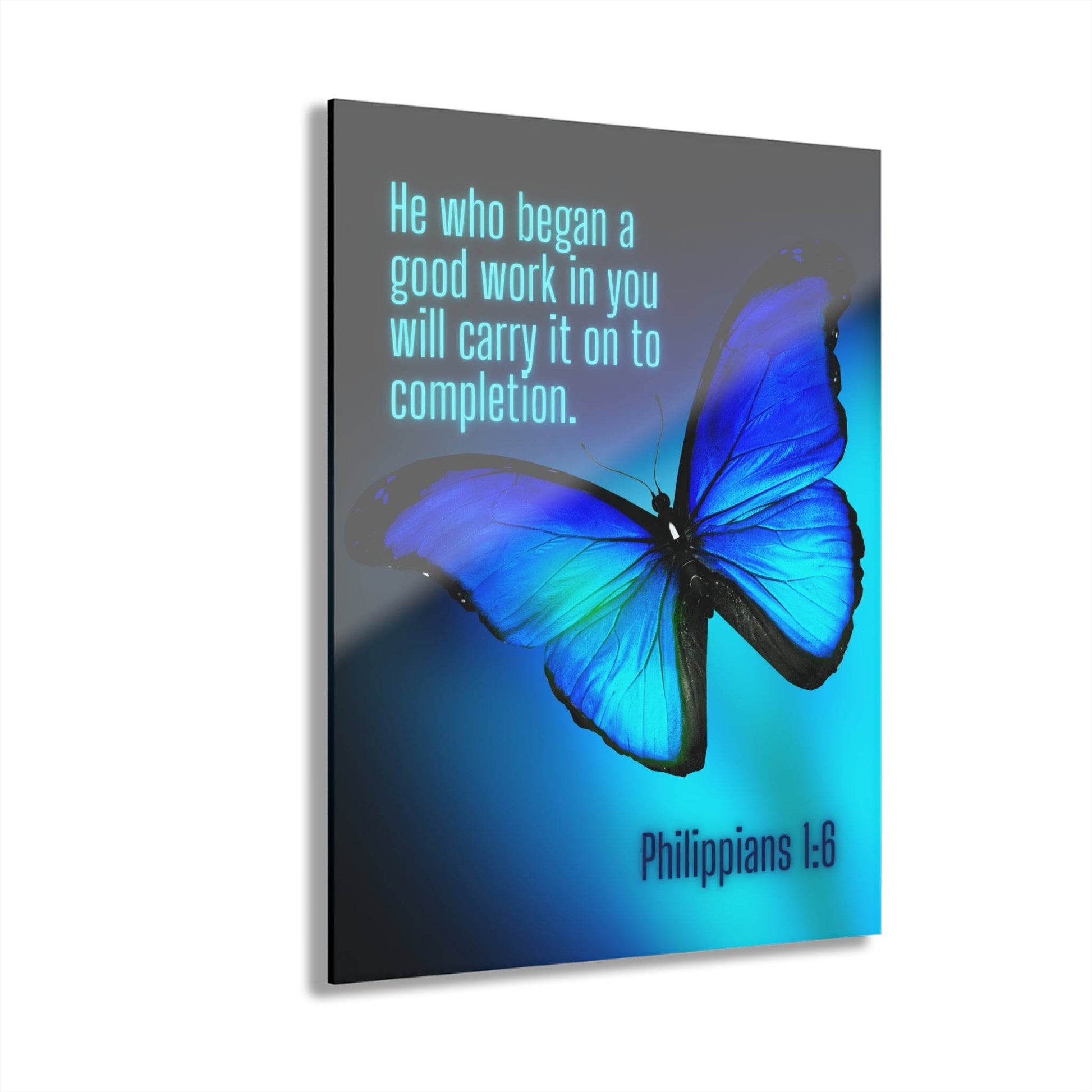 He Who Began a Good Work – Butterfly Acrylic Wall Art (Philippians 1:6) - Harmony + Hope