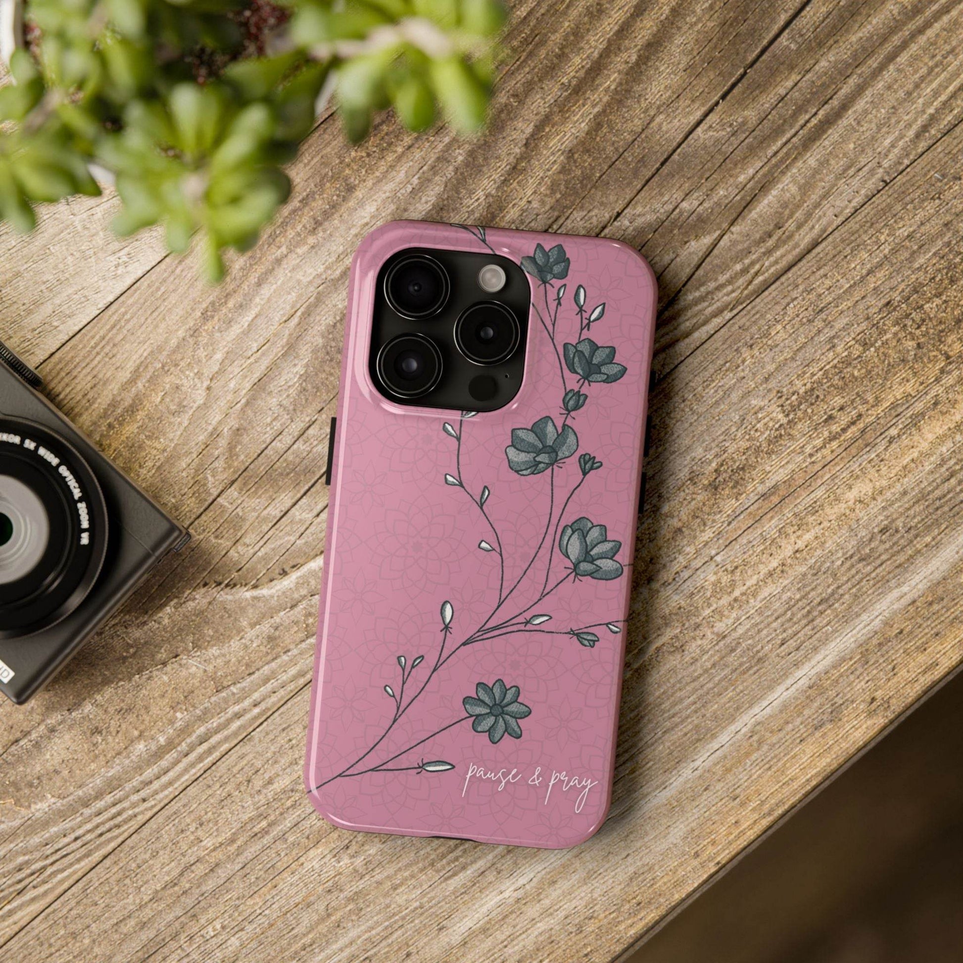 Pause & Pray Phone Case – Mauve Floral Reminder - Harmony + Hope