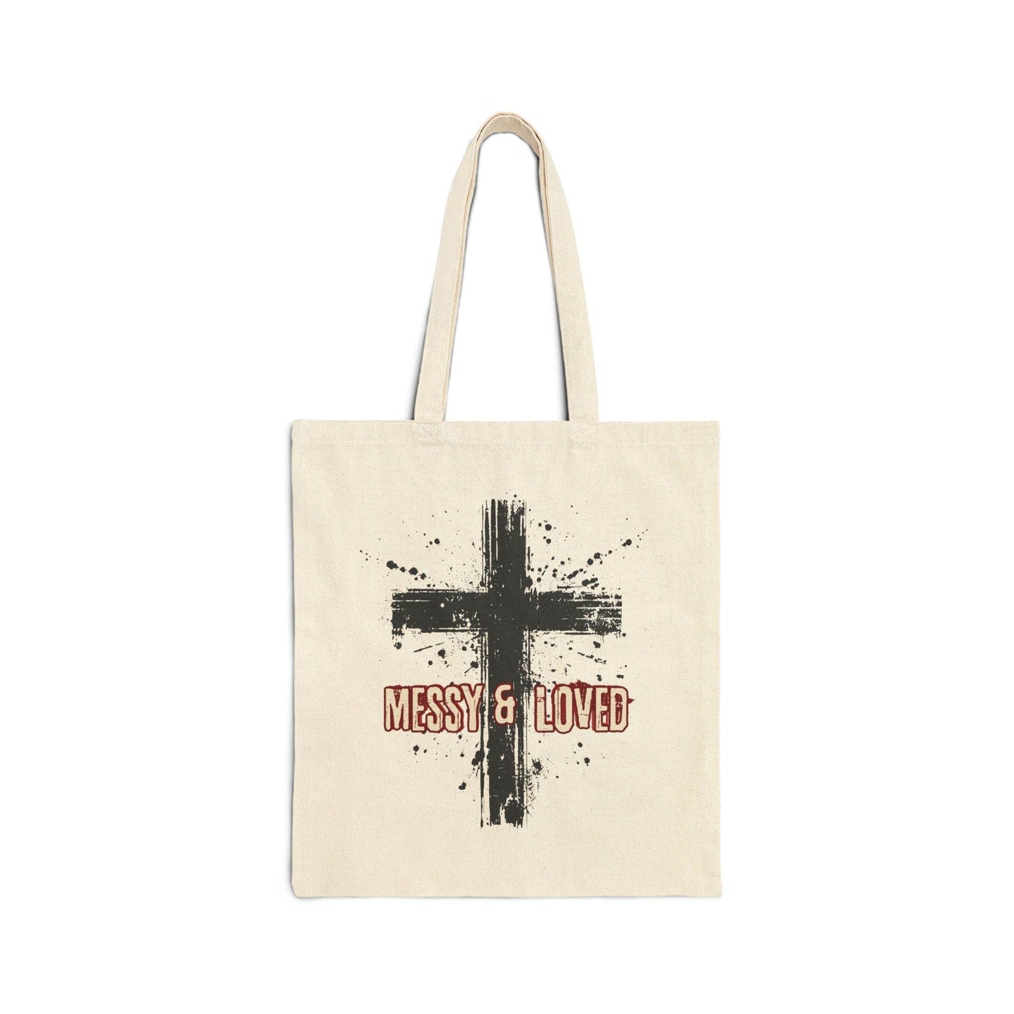Messy and Loved Canvas Tote Bag – Bold Cross Design - Harmony + Hope