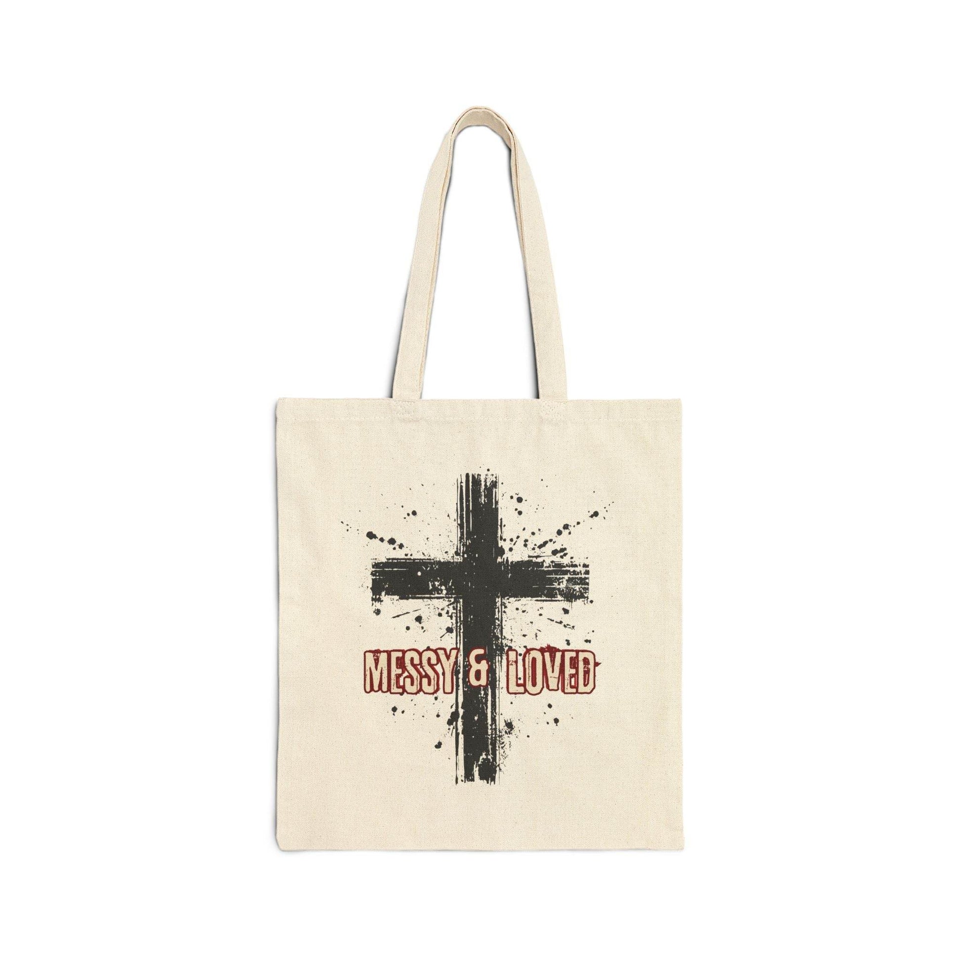 Messy and Loved Canvas Tote Bag – Bold Cross Design - Harmony + Hope