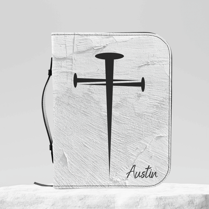 Custom Men's Bible Cover – Cross of Nails | Personalized Name & Verse | Wall - Harmony + Hope