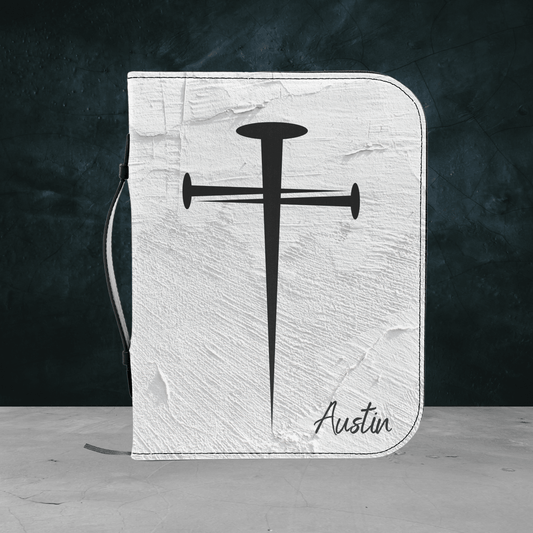 Custom Men's Bible Cover – Cross of Nails | Personalized Name & Verse | Wall - Harmony + Hope