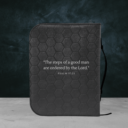 Custom Men's Bible Cover – Cross of Nails | Personalized Name & Verse | Never Tire - Harmony + Hope
