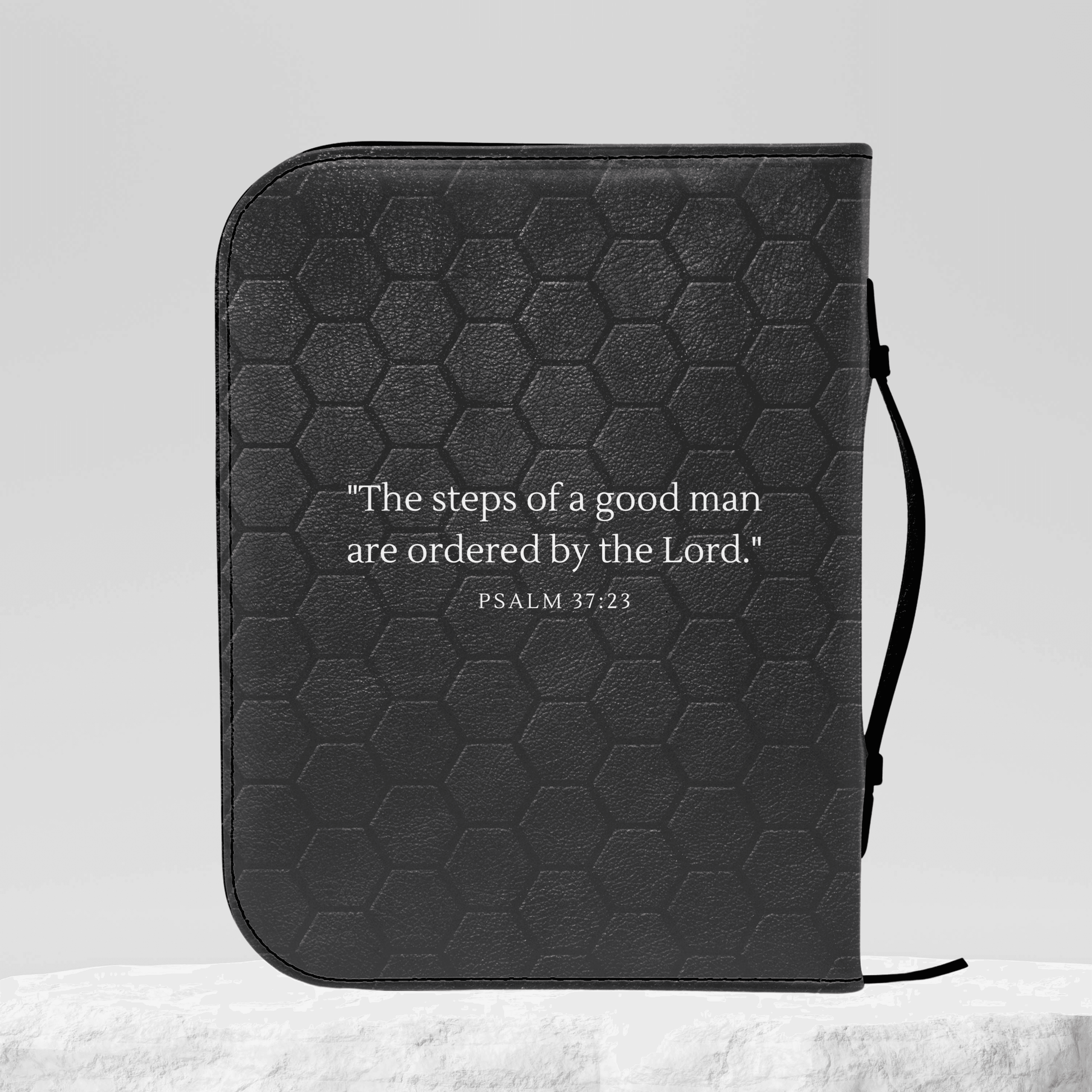 Custom Men's Bible Cover – Cross of Nails | Personalized Name & Verse | Never Tire - Harmony + Hope