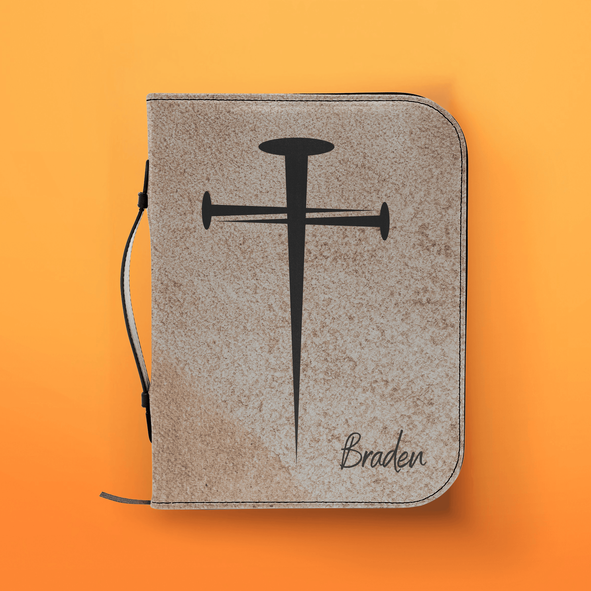 Custom Men's Bible Cover – Cross of Nails | Personalized Name & Verse | Dust - Harmony + Hope