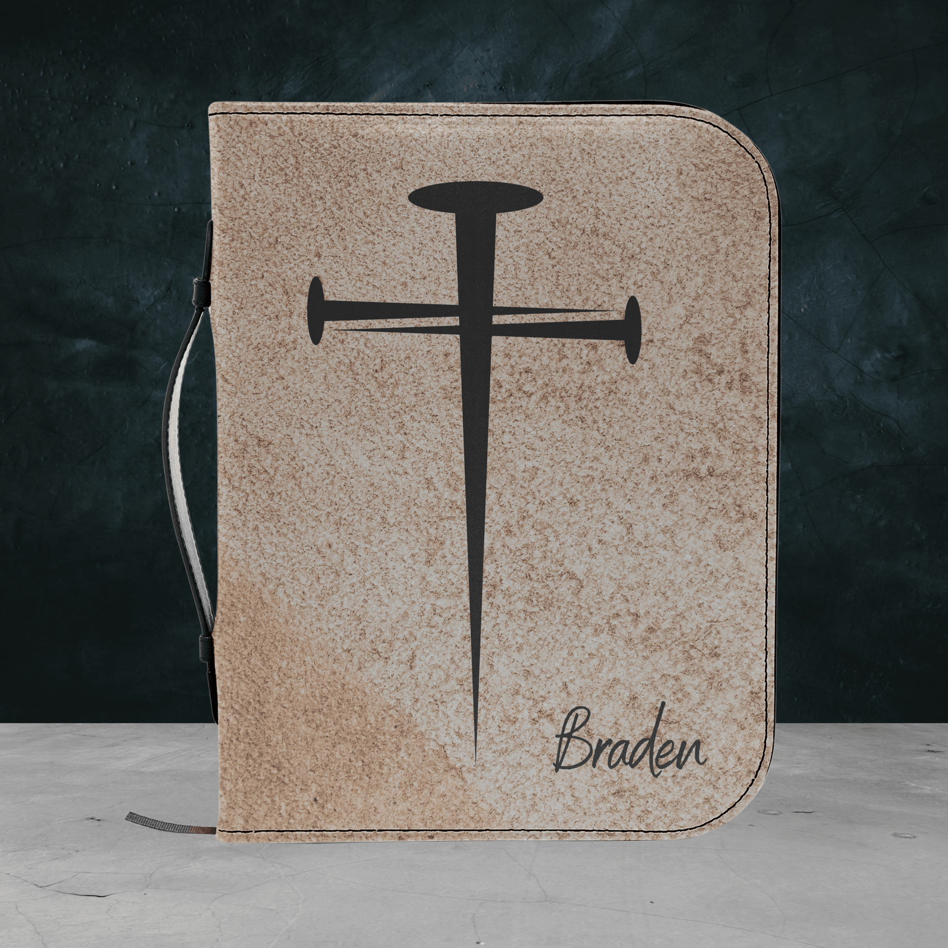 Custom Men's Bible Cover – Cross of Nails | Personalized Name & Verse | Dust - Harmony + Hope