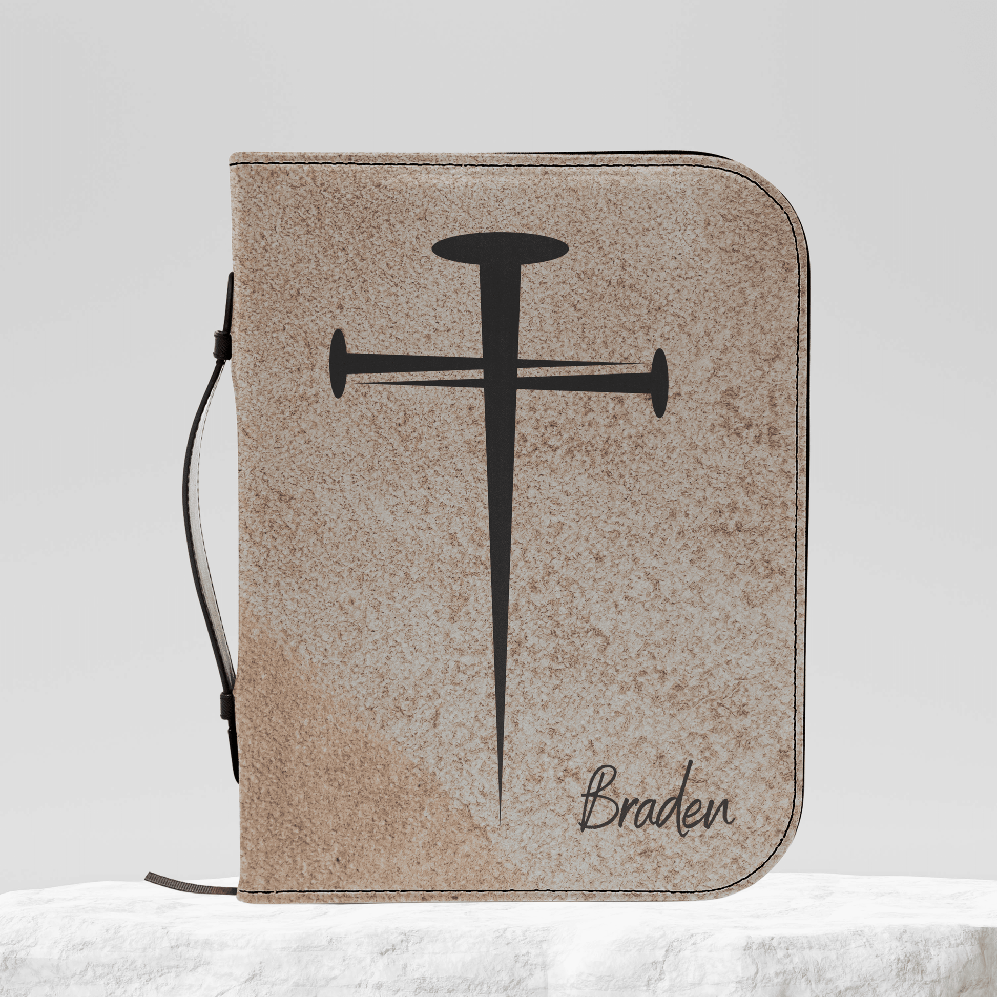Custom Men's Bible Cover – Cross of Nails | Personalized Name & Verse | Dust - Harmony + Hope